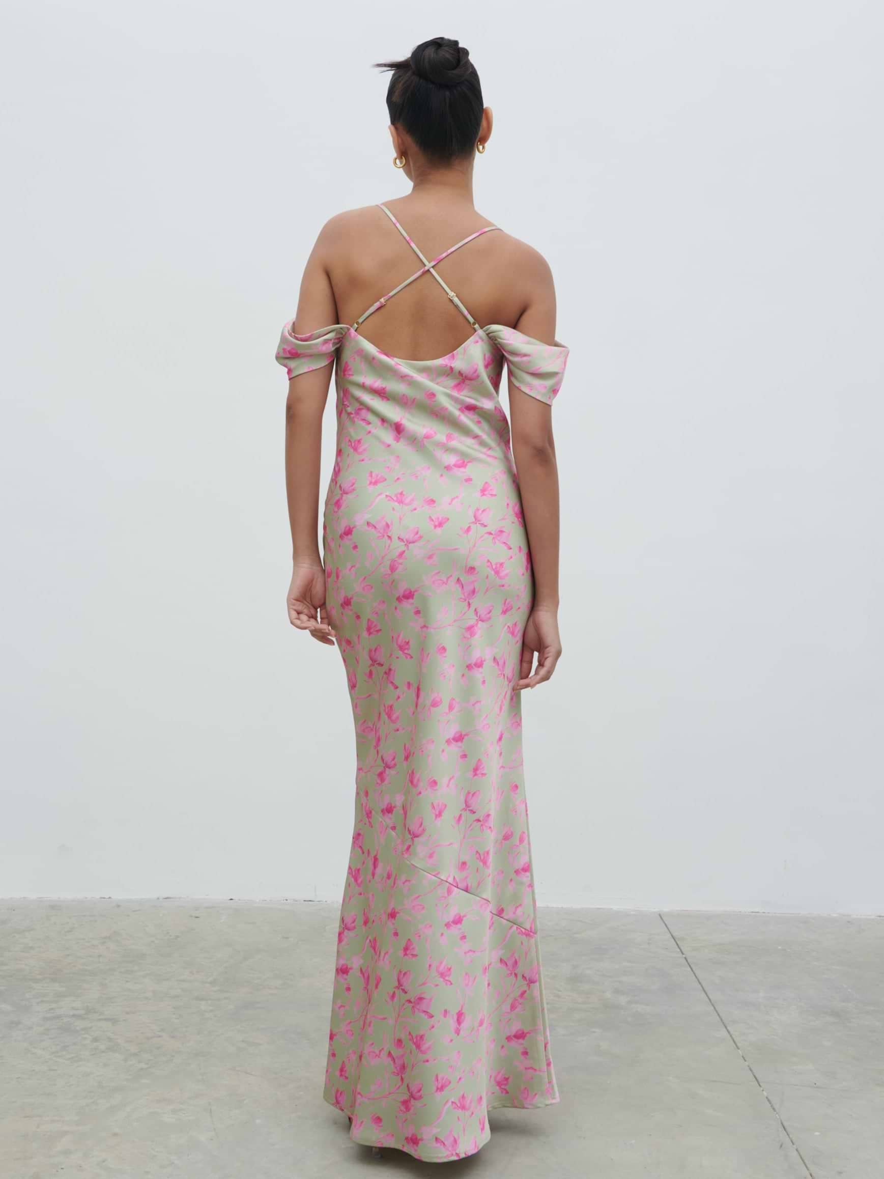 Daria Cowl Slip Maxi Dress - Olive and Fuchsia Petal Floral