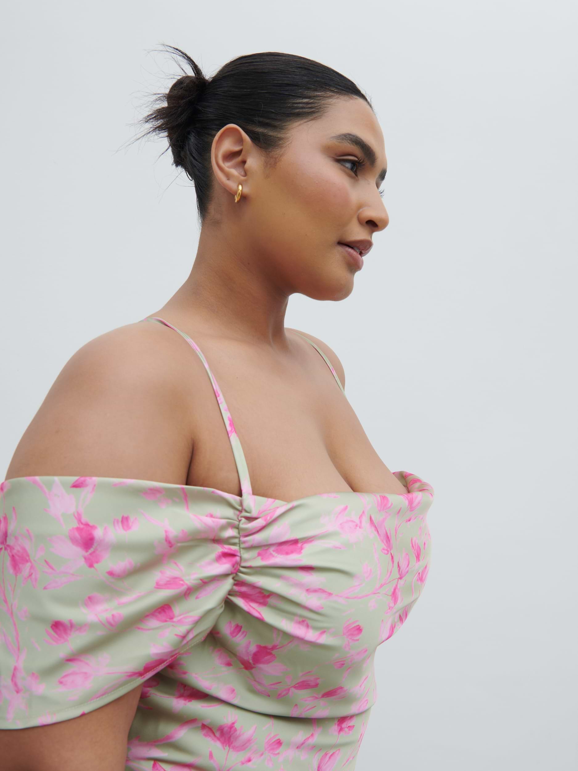 Daria Cowl Slip Maxi Dress Curve - Olive and Fuchsia Petal Floral