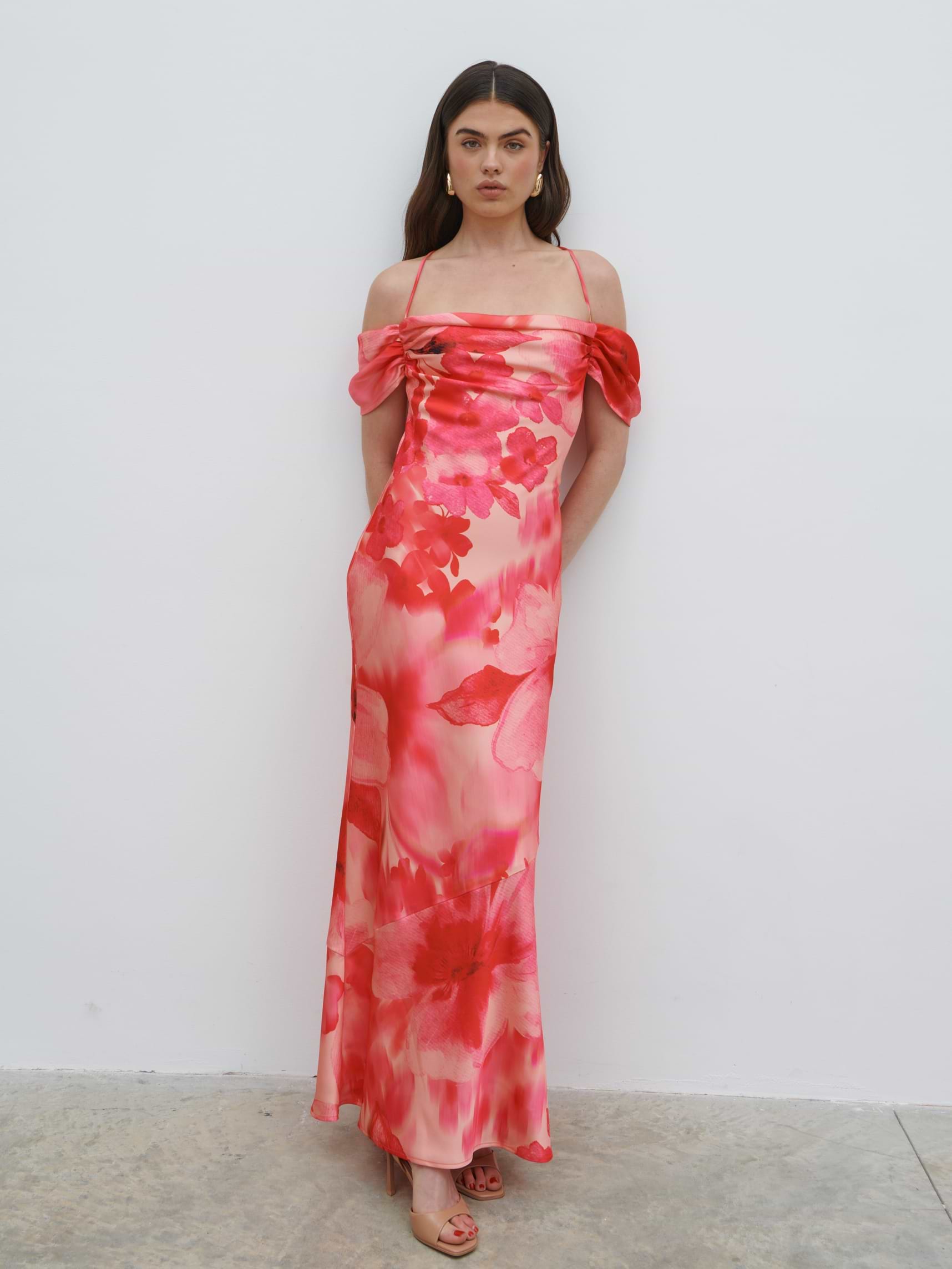 Daria Cowl Slip Maxi Dress - Pink Large Scale Floral