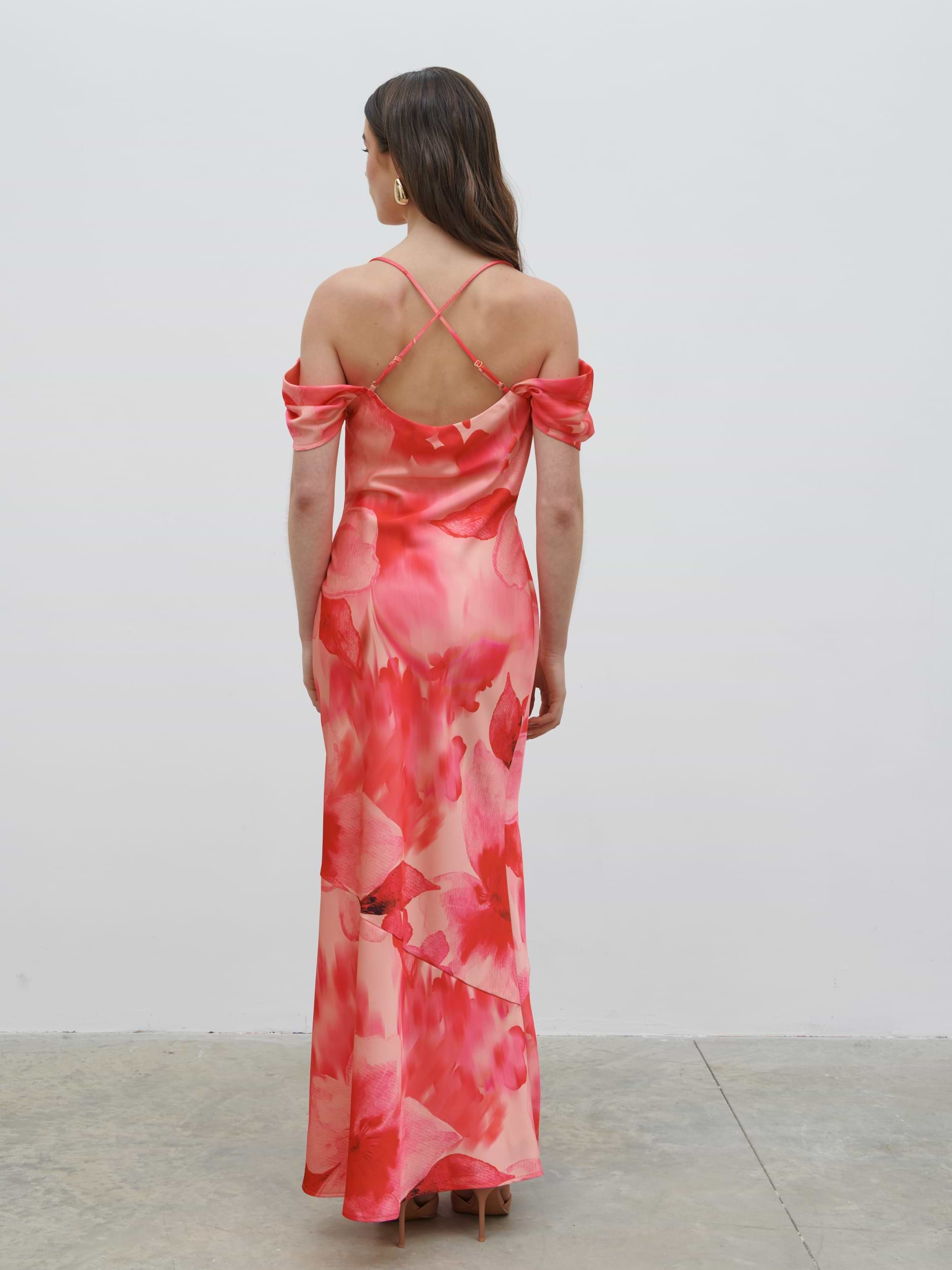 Daria Cowl Slip Maxi Dress - Pink Large Scale Floral