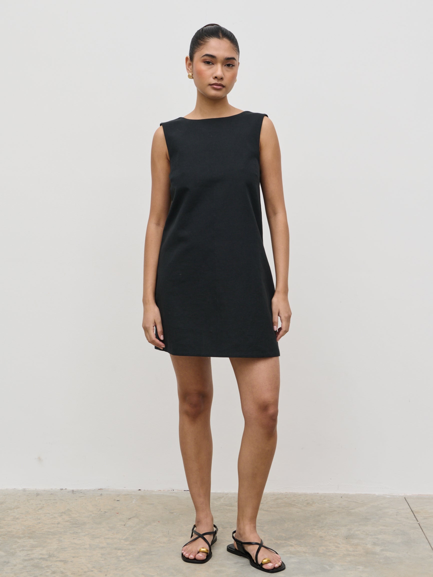 Darla Button Mini Dress - Black
