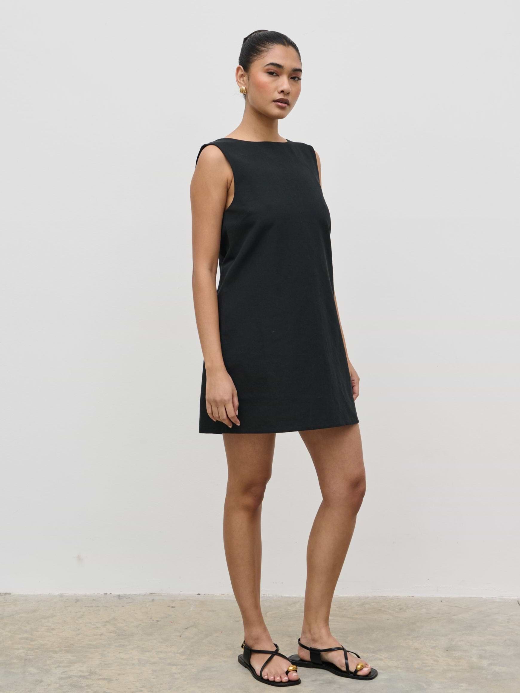 Darla Button Mini Dress - Black