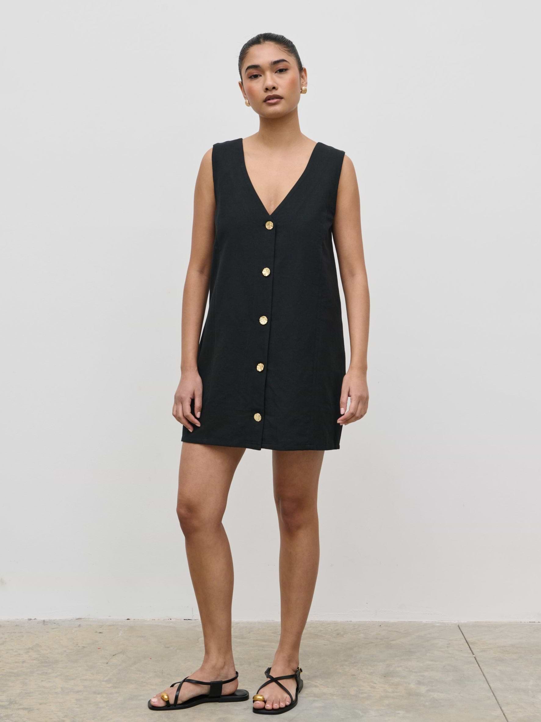 Darla Button Mini Dress - Black