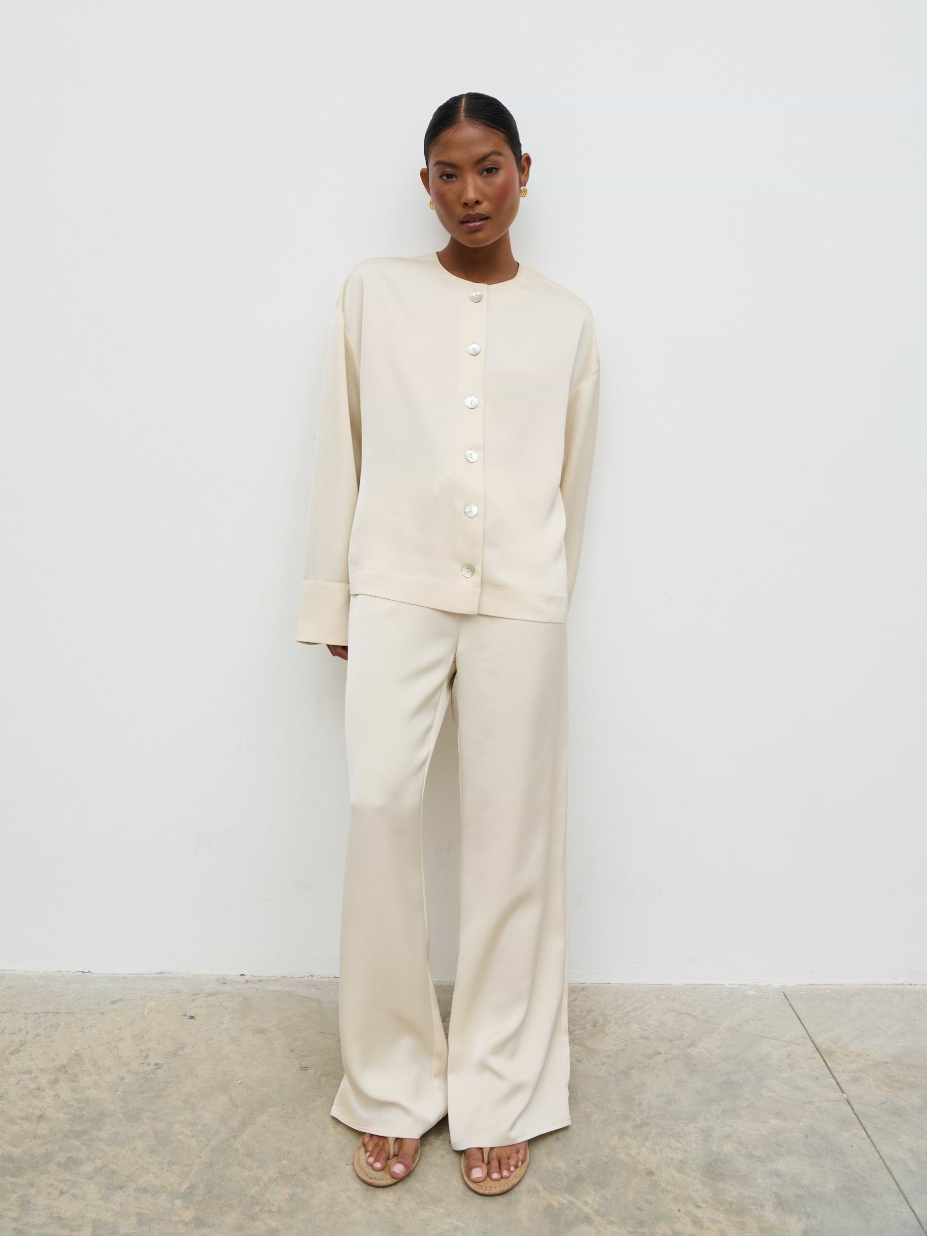 Dua Satin Button Blouse - Oyster