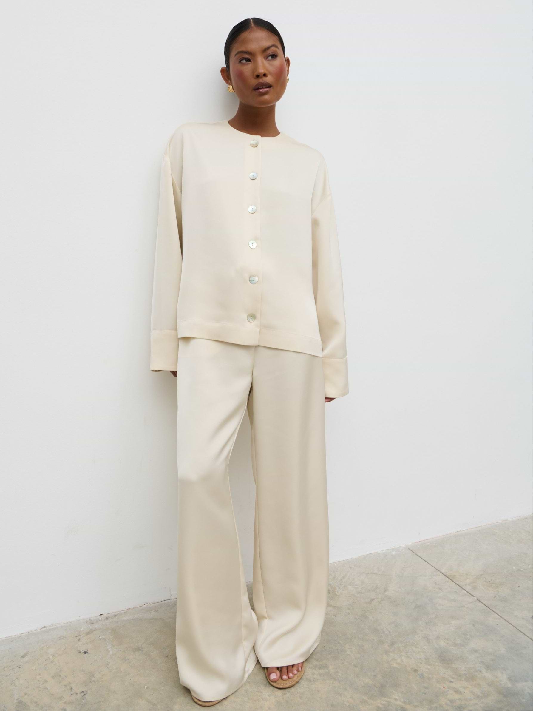 Dua Satin Button Blouse - Oyster