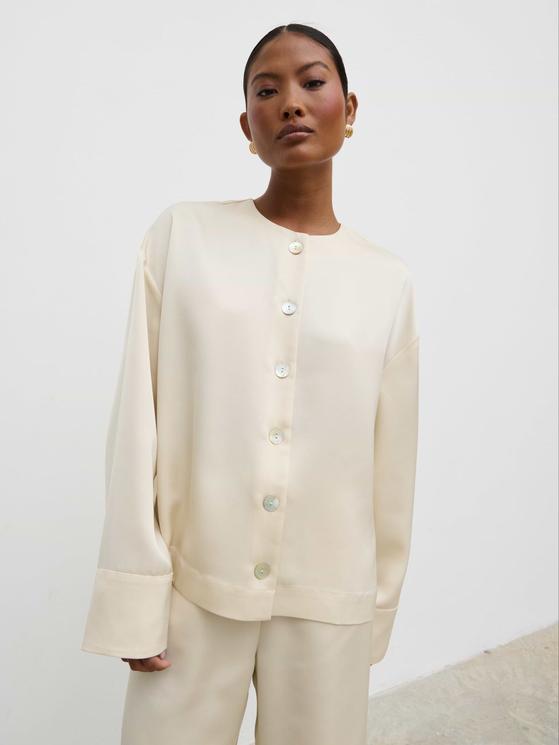 Dua Satin Button Blouse - Oyster