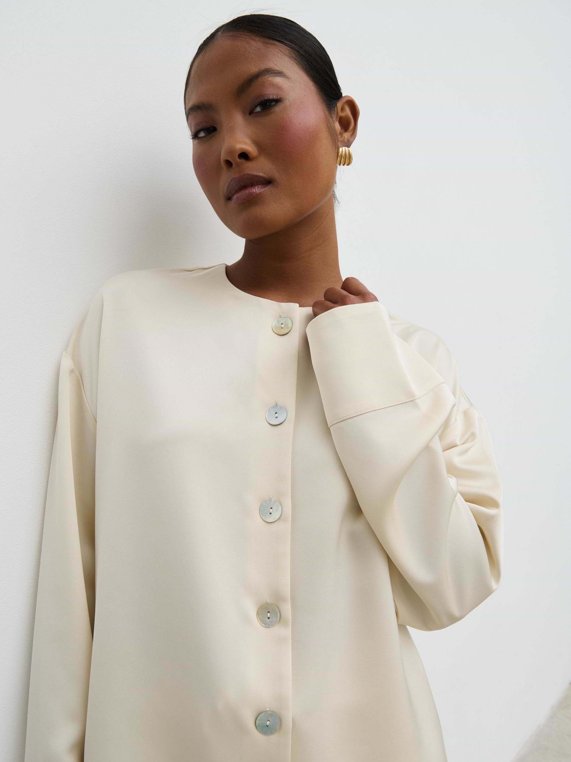 Dua Satin Button Blouse - Oyster