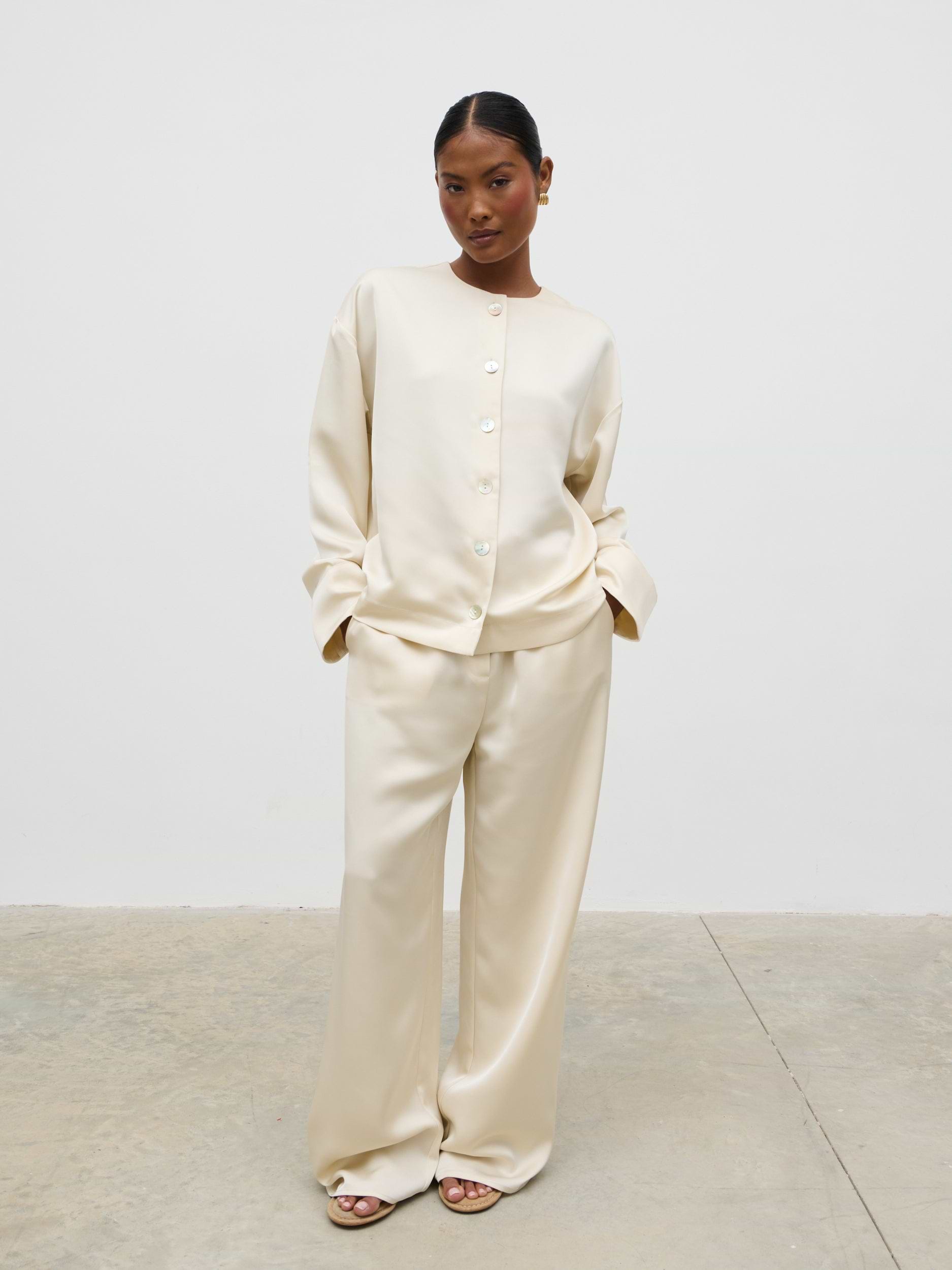 Dua Satin Button Blouse - Oyster