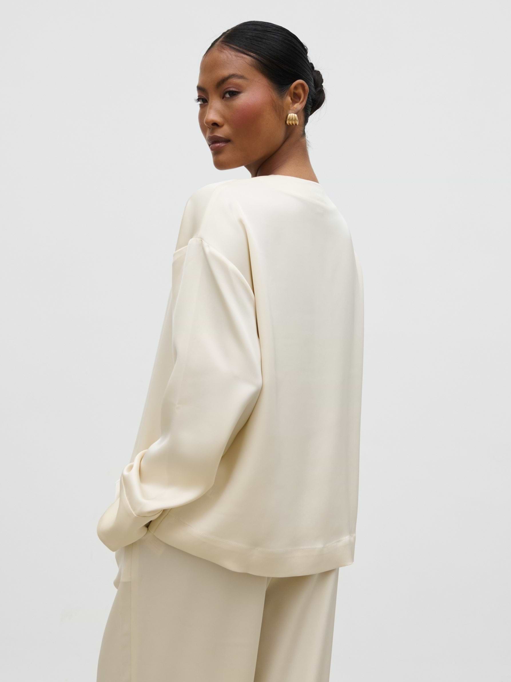 Dua Satin Button Blouse - Oyster