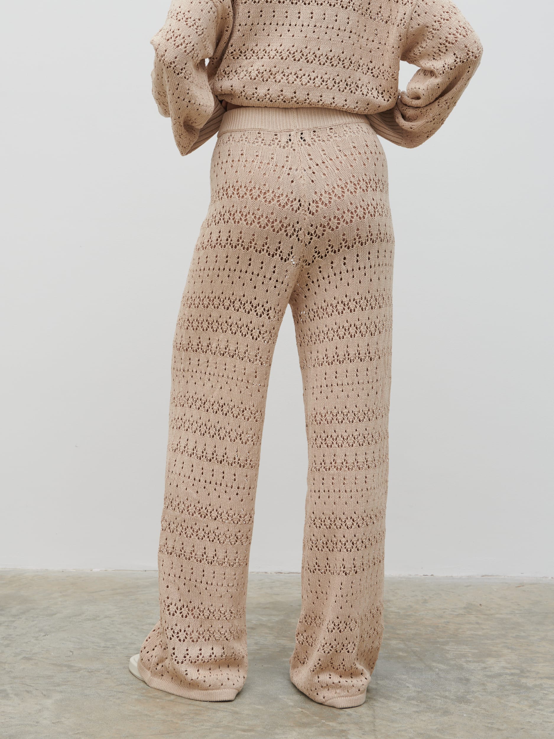 Eda Crotchet Knit Trousers - Oatmeal
