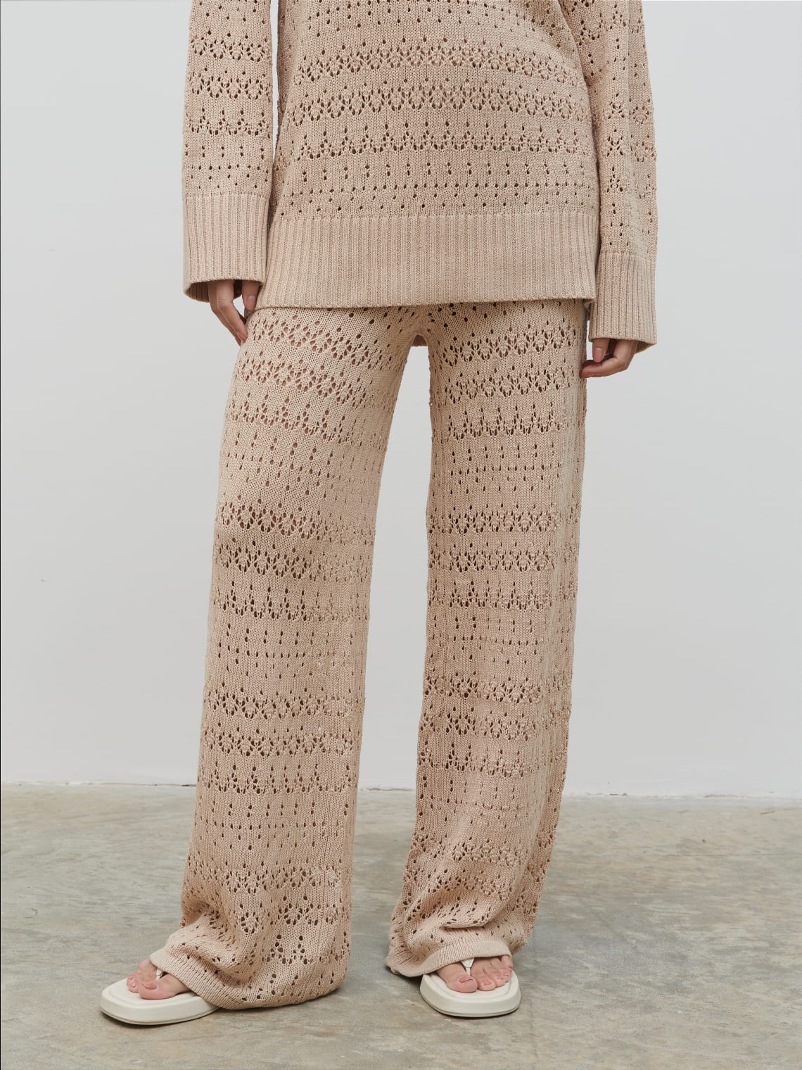 Eda Crotchet Knit Trousers - Oatmeal
