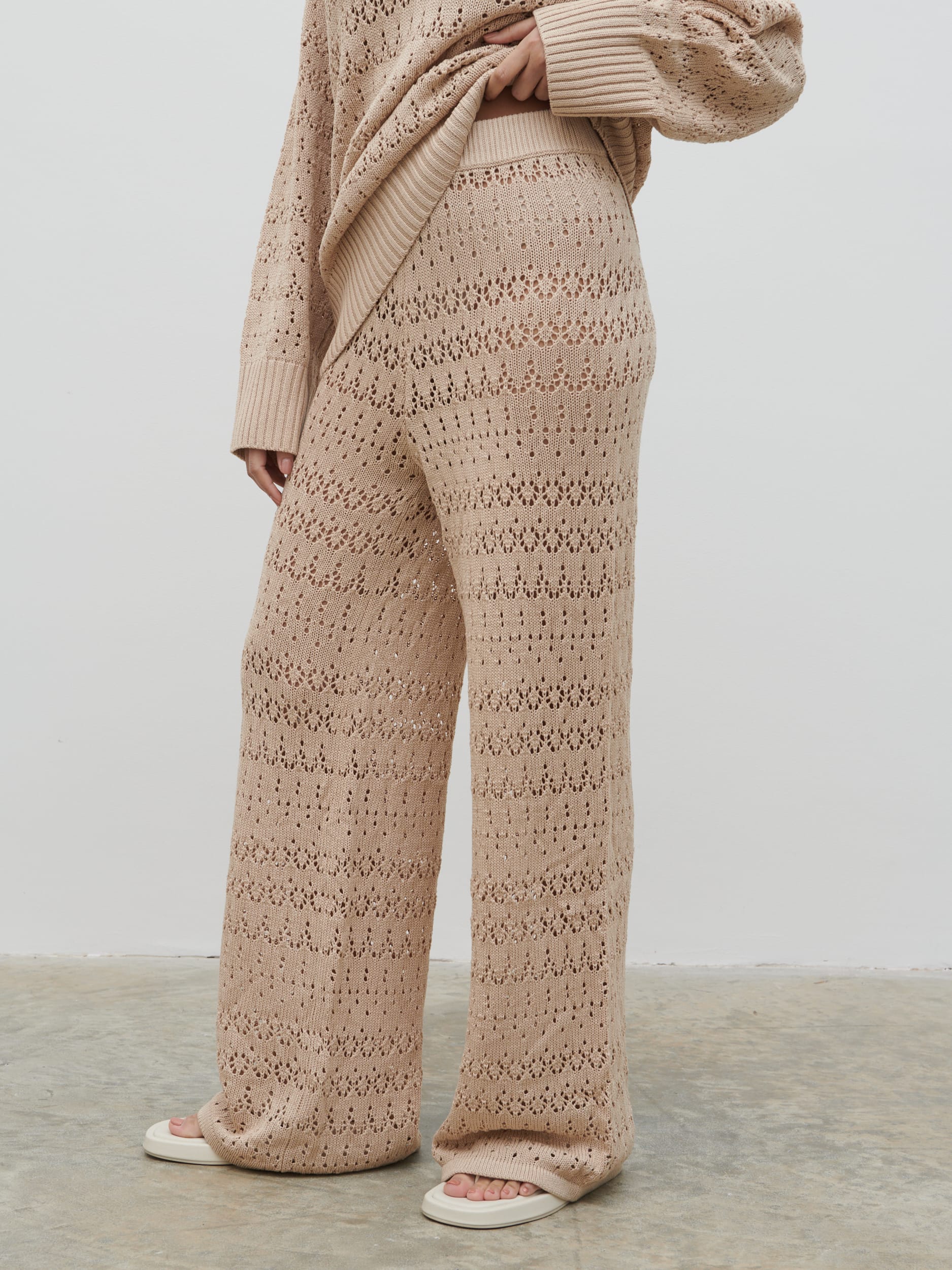Eda Crotchet Knit Trousers - Oatmeal