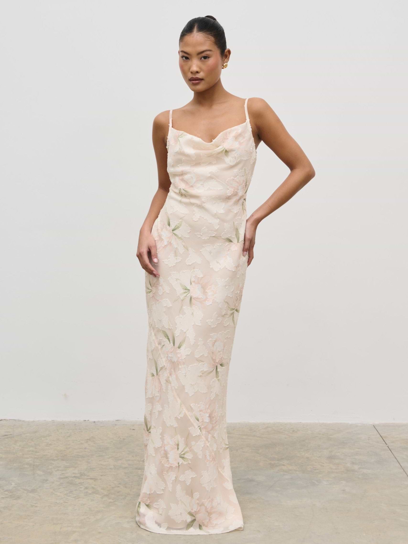 Eden Jacquard Maxi Dress - Cream Floral