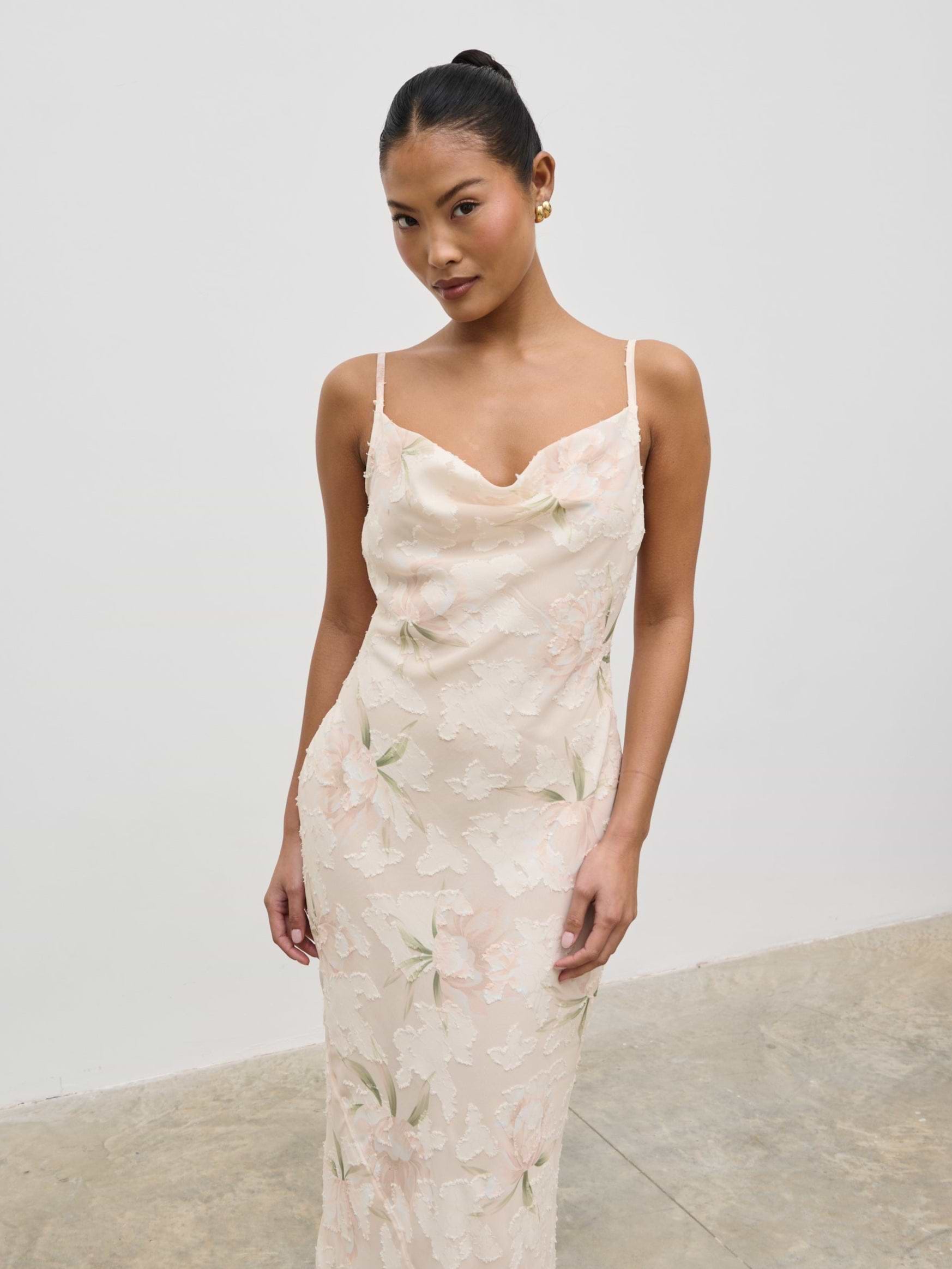 Eden Jacquard Maxi Dress - Cream Floral