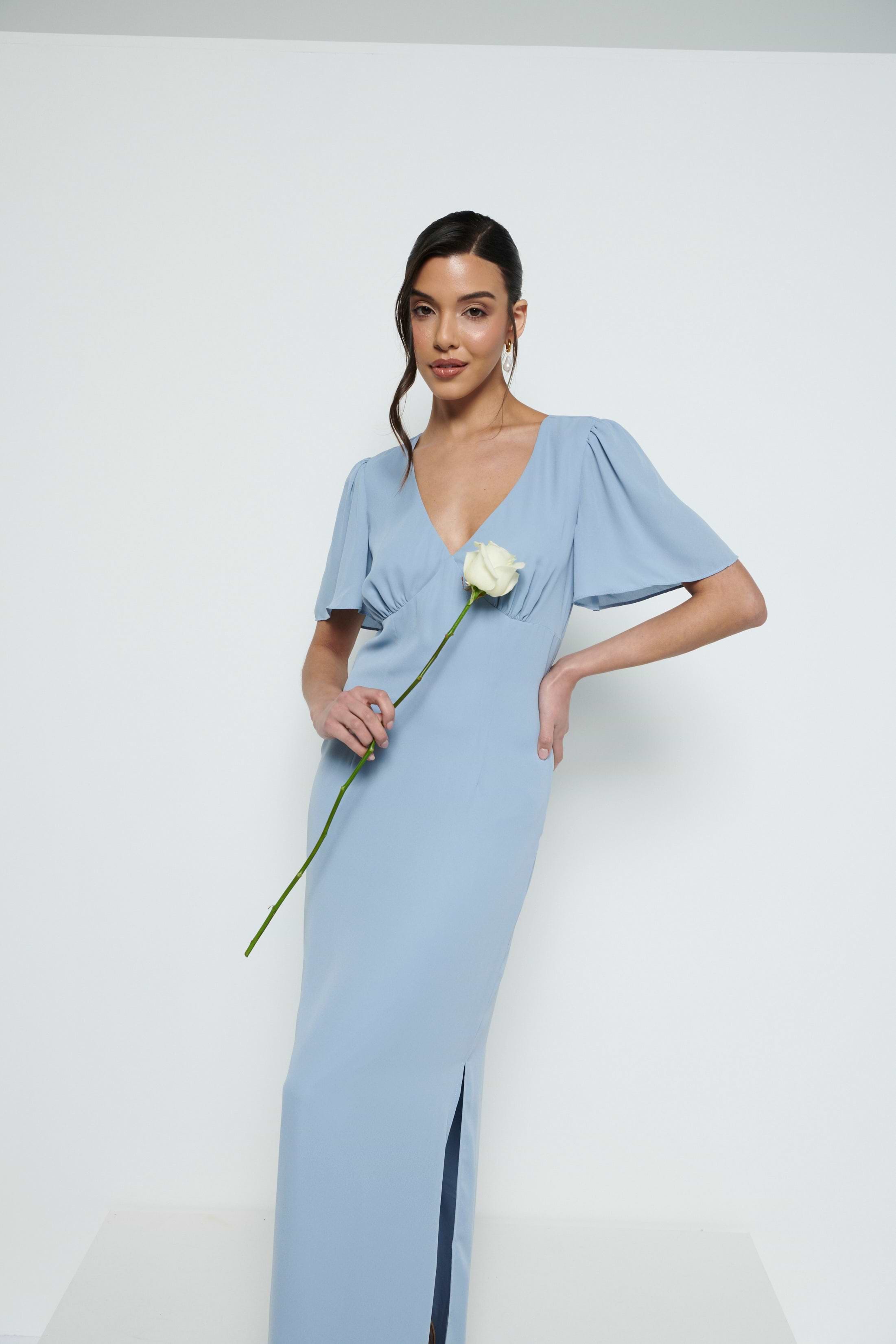 Edie Chiffon Maxi Bridesmaid Dress - Dusty Blue
