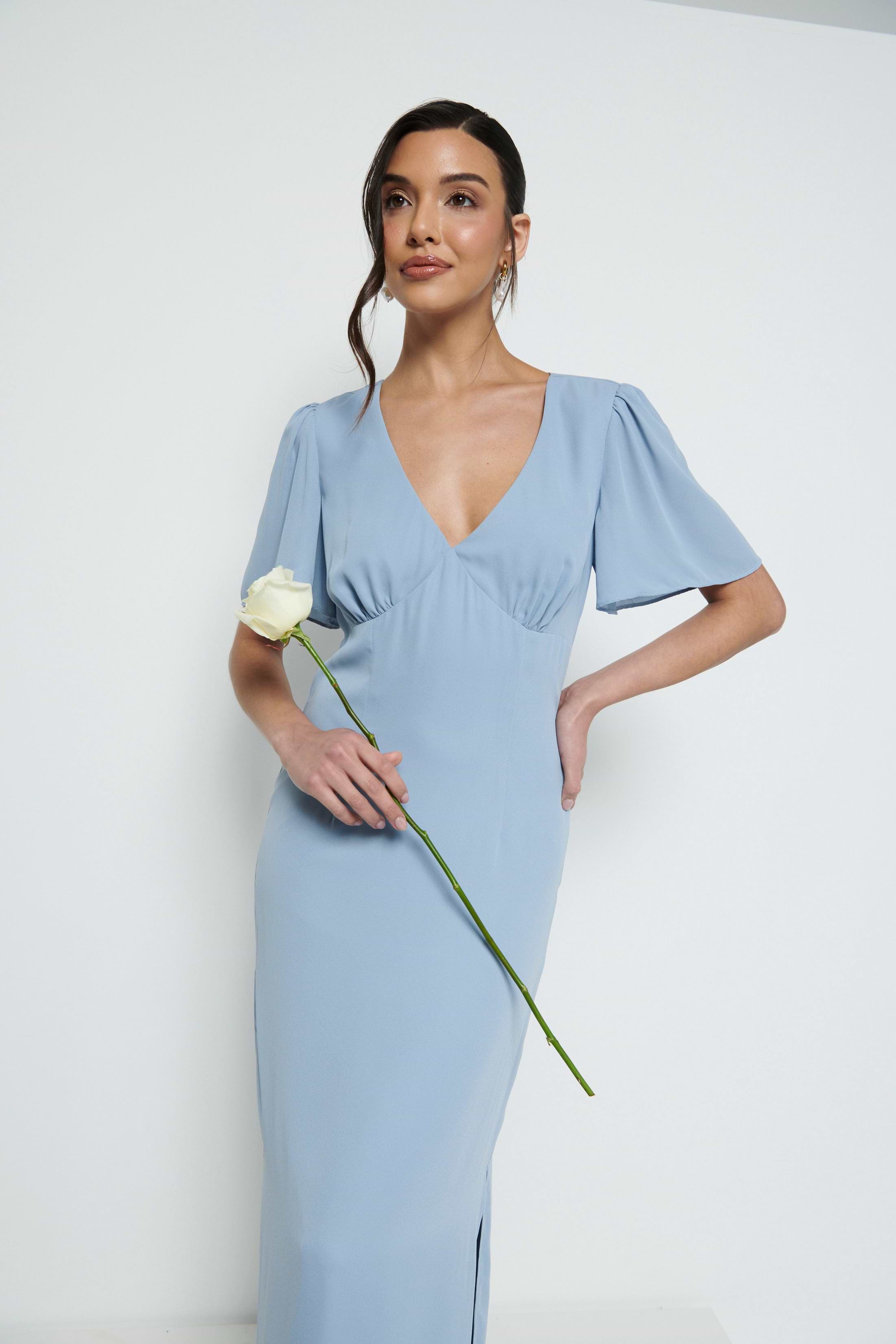 Edie Chiffon Maxi Bridesmaid Dress - Dusty Blue