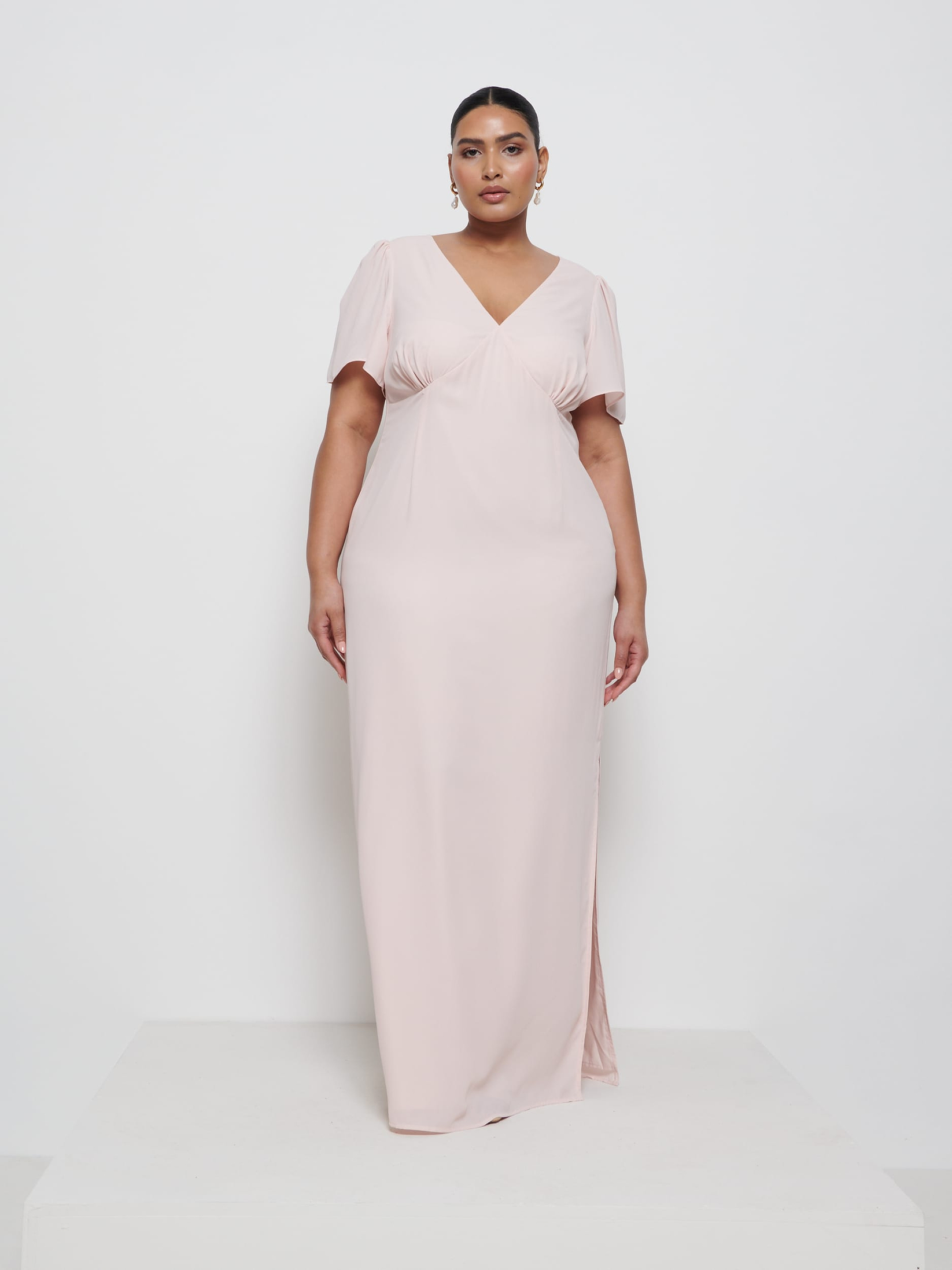 Edie Chiffon Maxi Bridesmaid Dress Curve - Blush