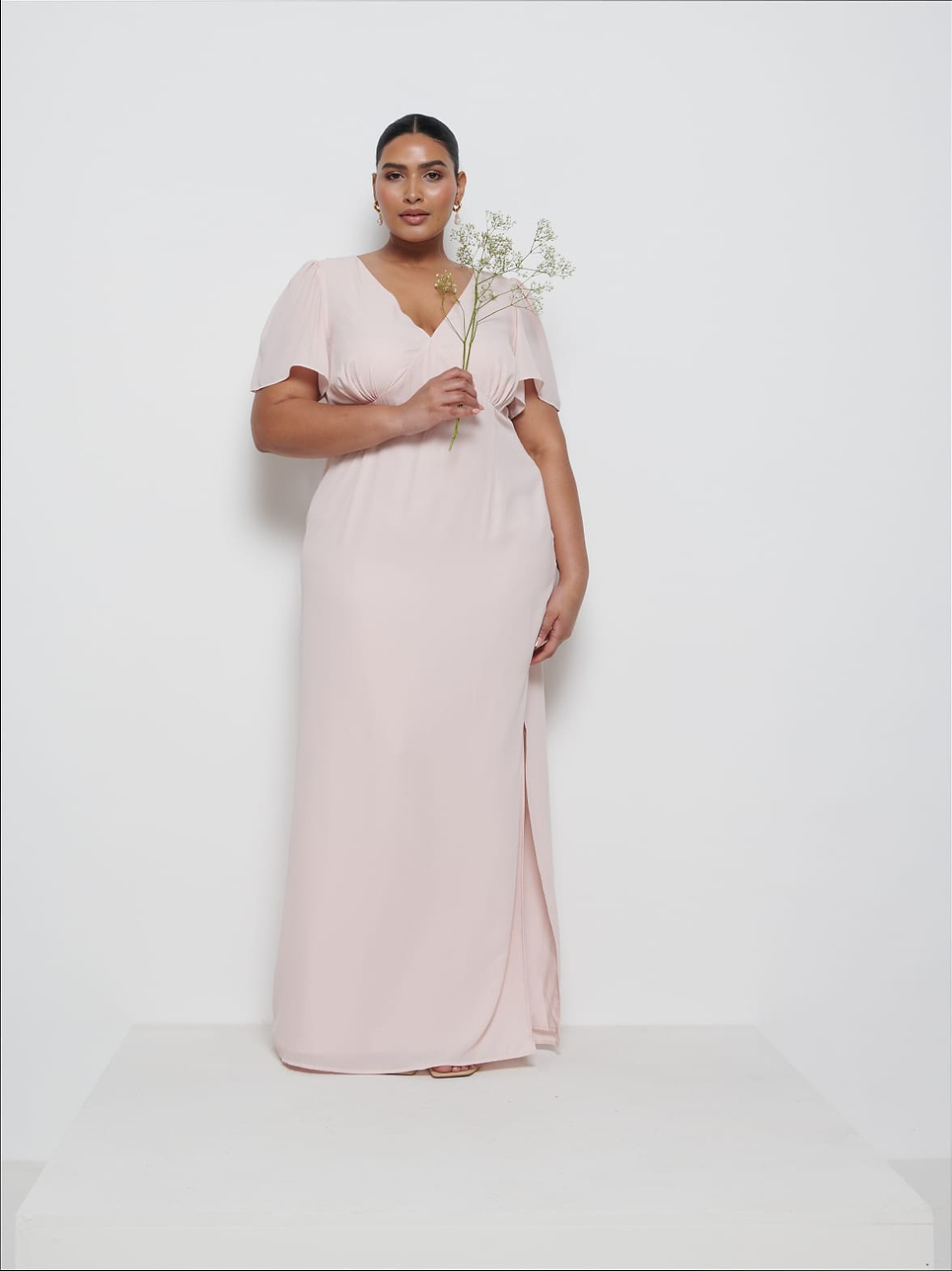 Edie Chiffon Maxi Bridesmaid Dress Curve - Blush
