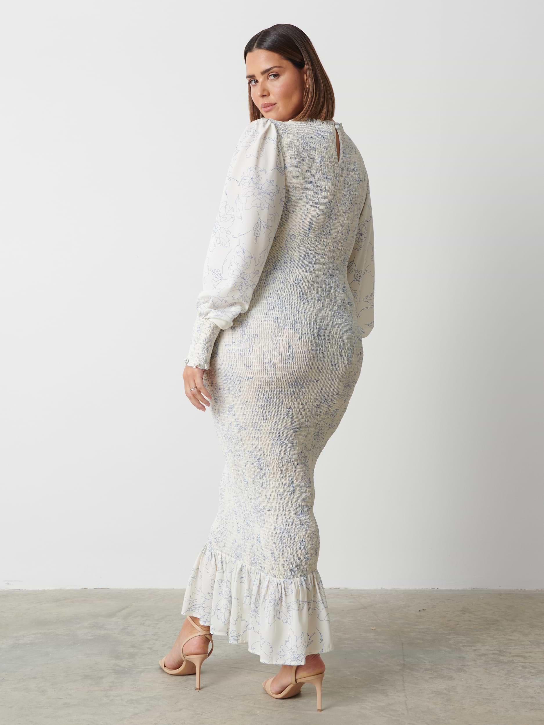 Elise Cut Out Shirred Printed Midaxi Dress Curve - Peony Abstract Floral