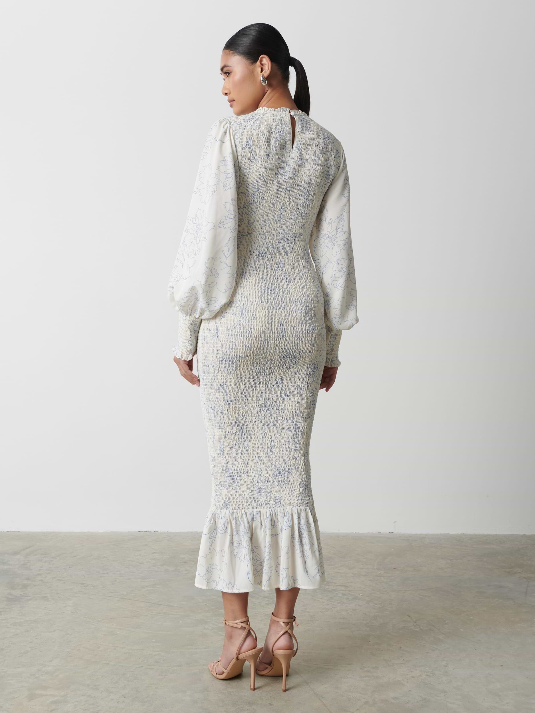 Elise Cut Out Shirred Printed Midaxi Dress - Peony Abstract Floral Print