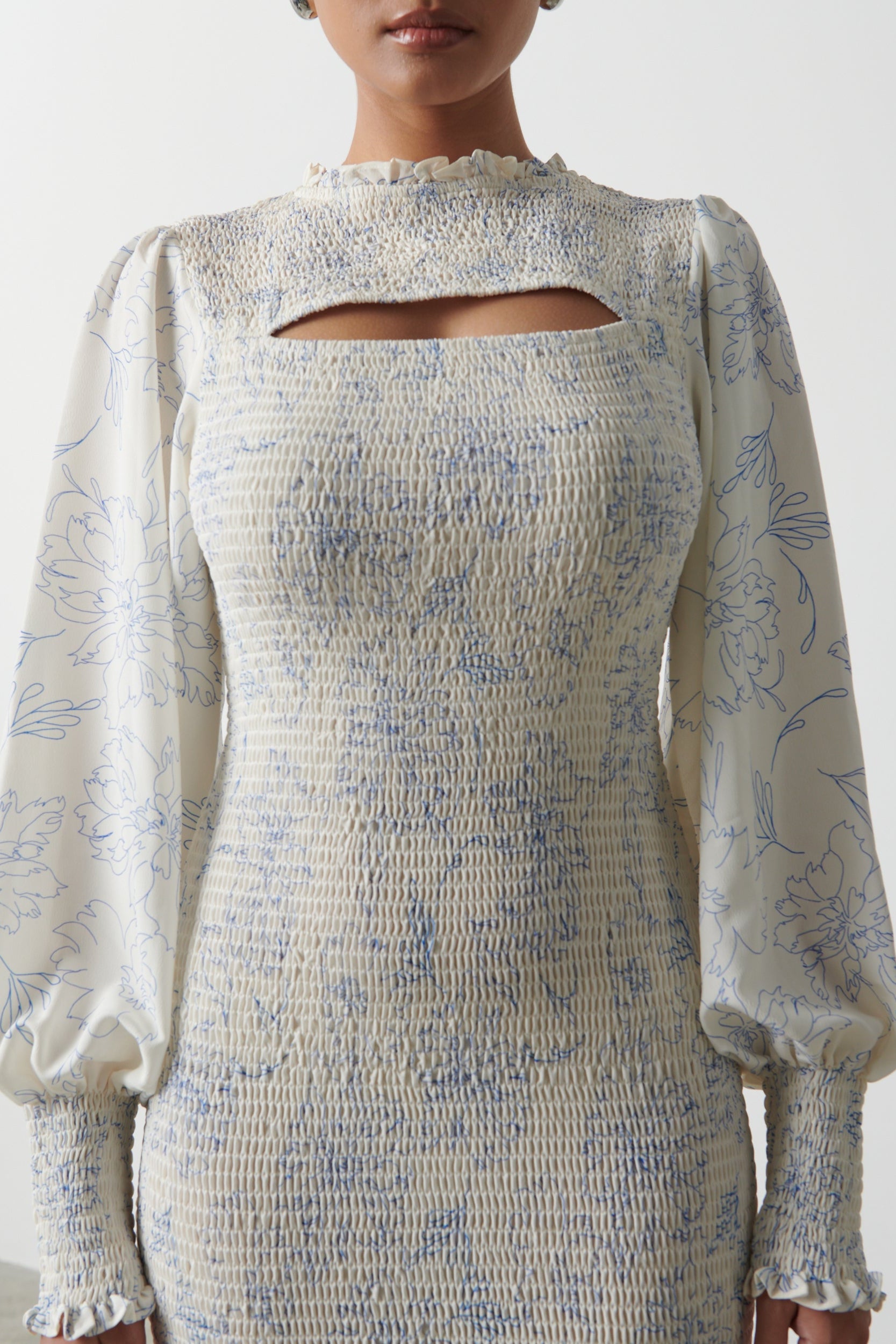 Elise Cut Out Shirred Printed Midaxi Dress - Peony Abstract Floral Print