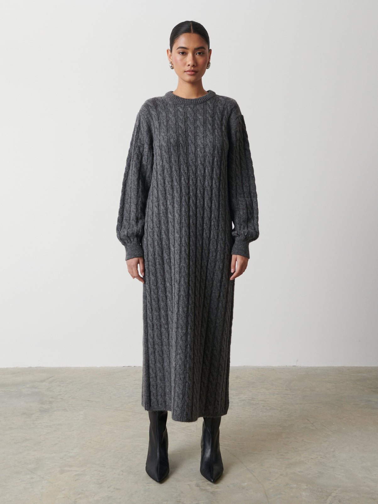 Elisha Cable Knit Midaxi Dress - Charcoal Grey
