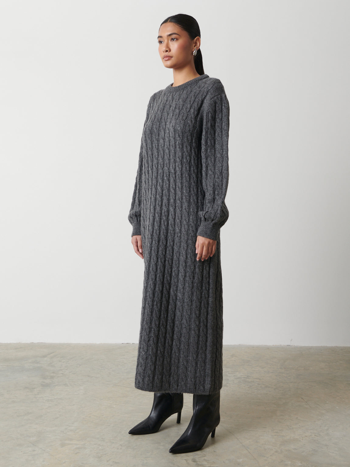 Elisha Cable Knit Midaxi Dress - Charcoal Grey