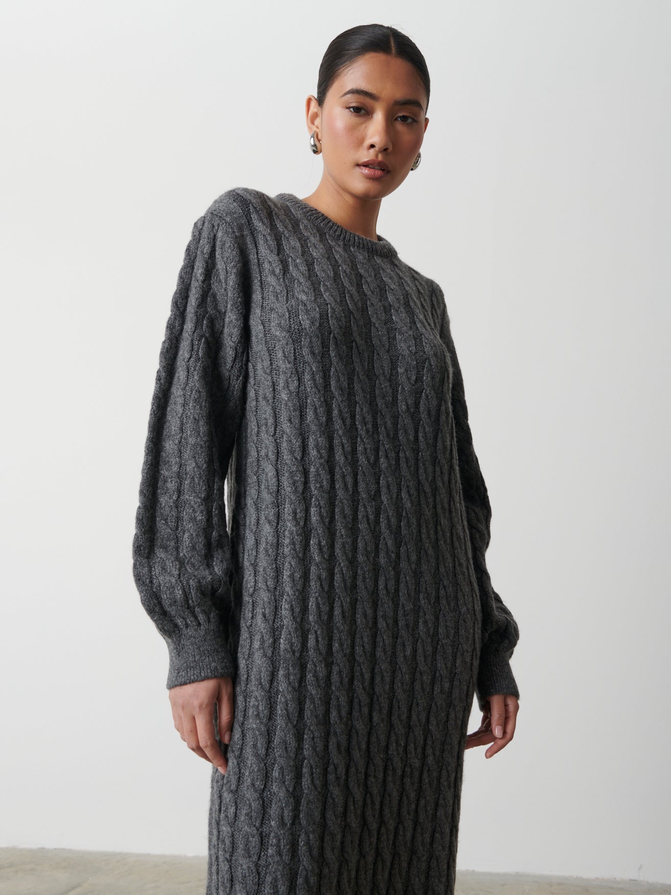 Elisha Cable Knit Midaxi Dress - Charcoal Grey