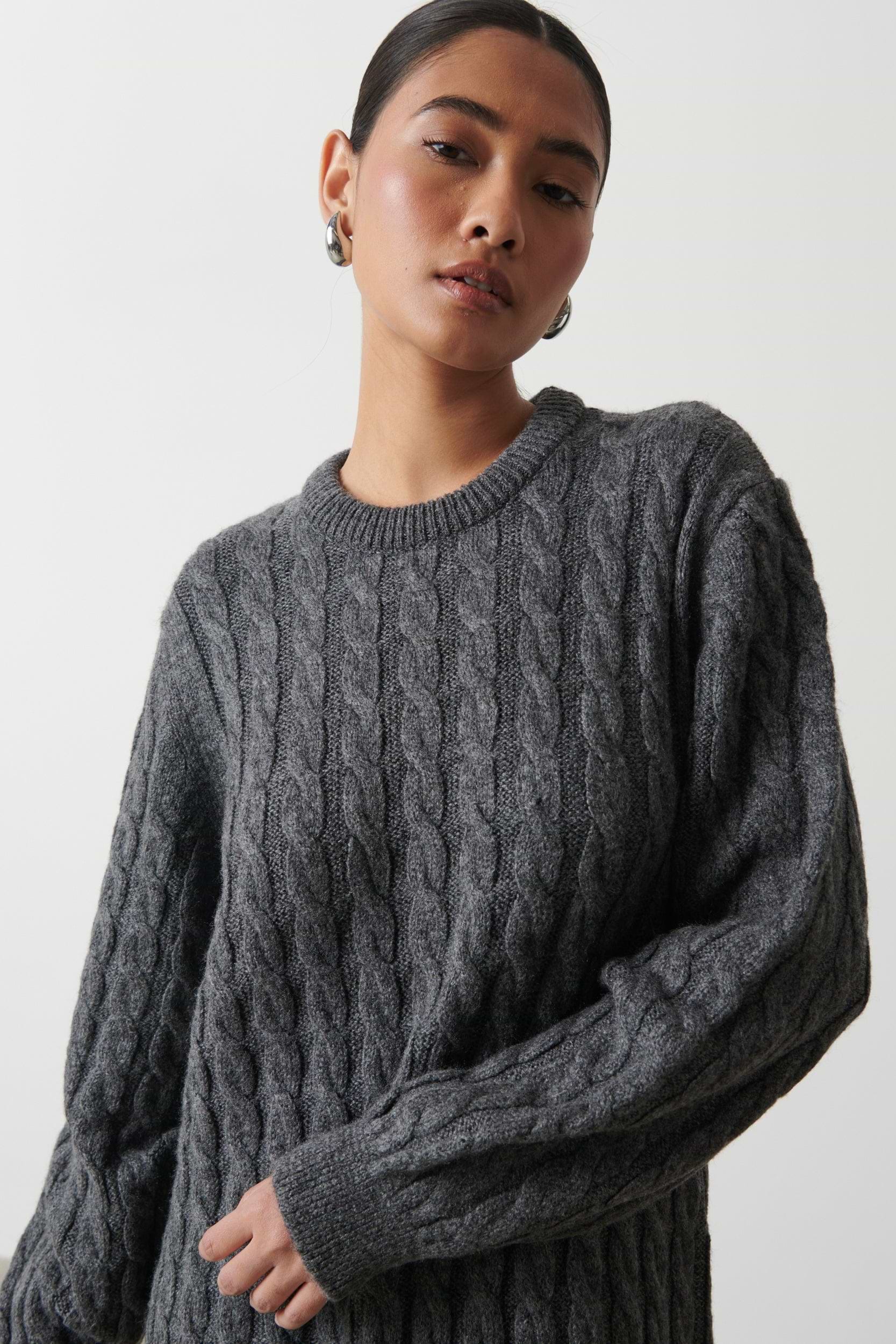Elisha Cable Knit Midaxi Dress - Charcoal Grey