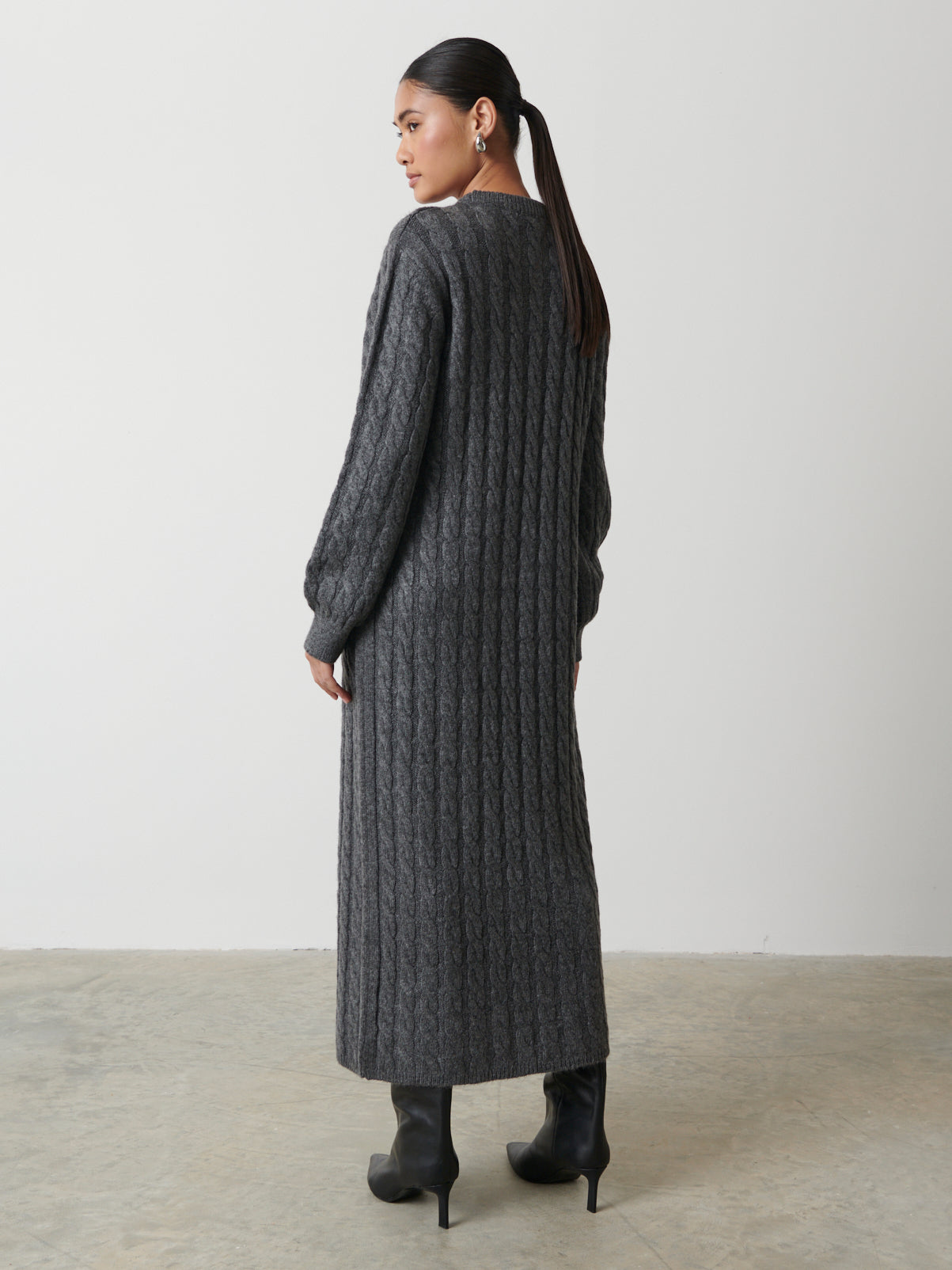 Elisha Cable Knit Midaxi Dress - Charcoal Grey
