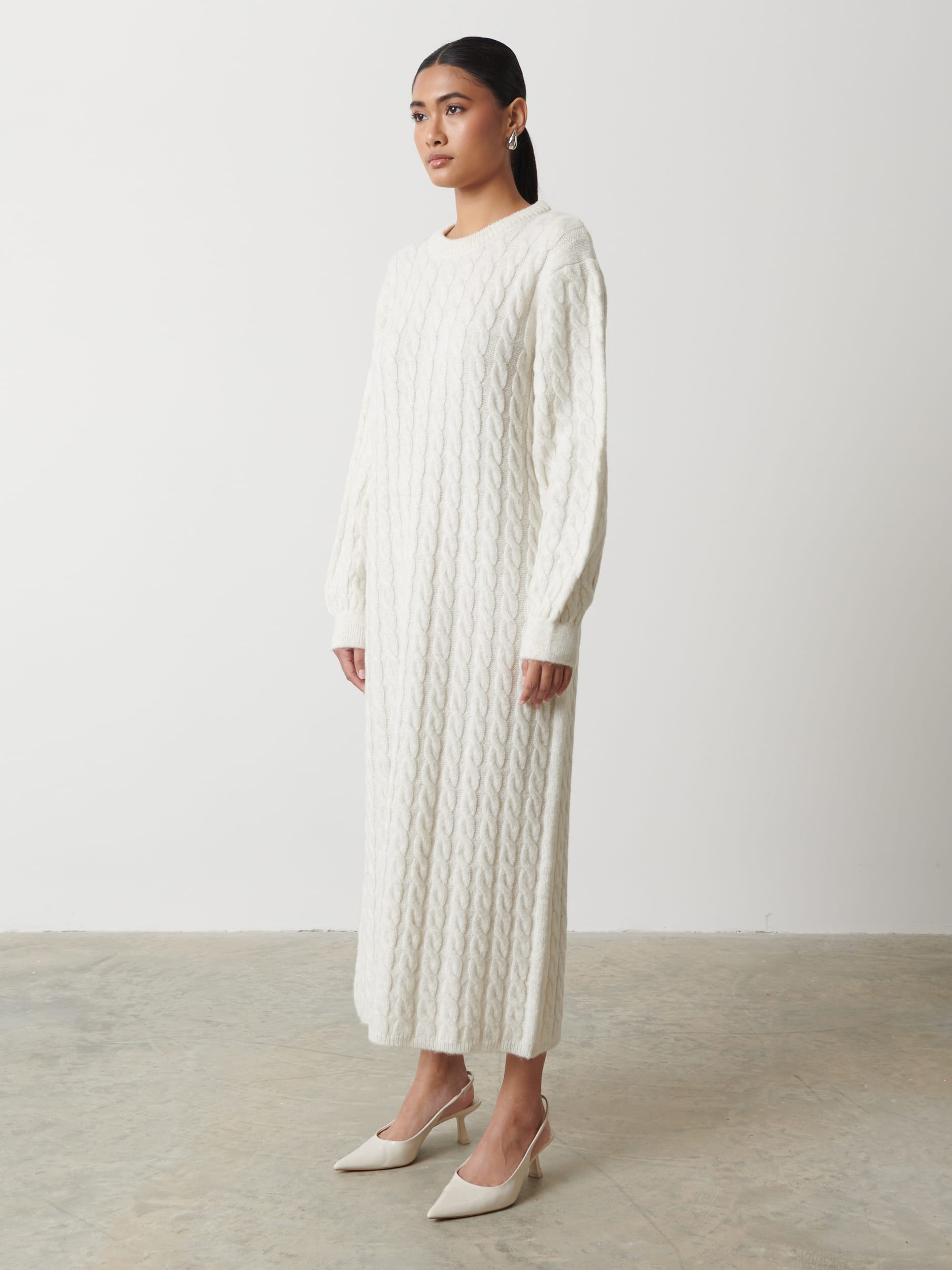 Elisha Cable Knit Midaxi Dress - Cream