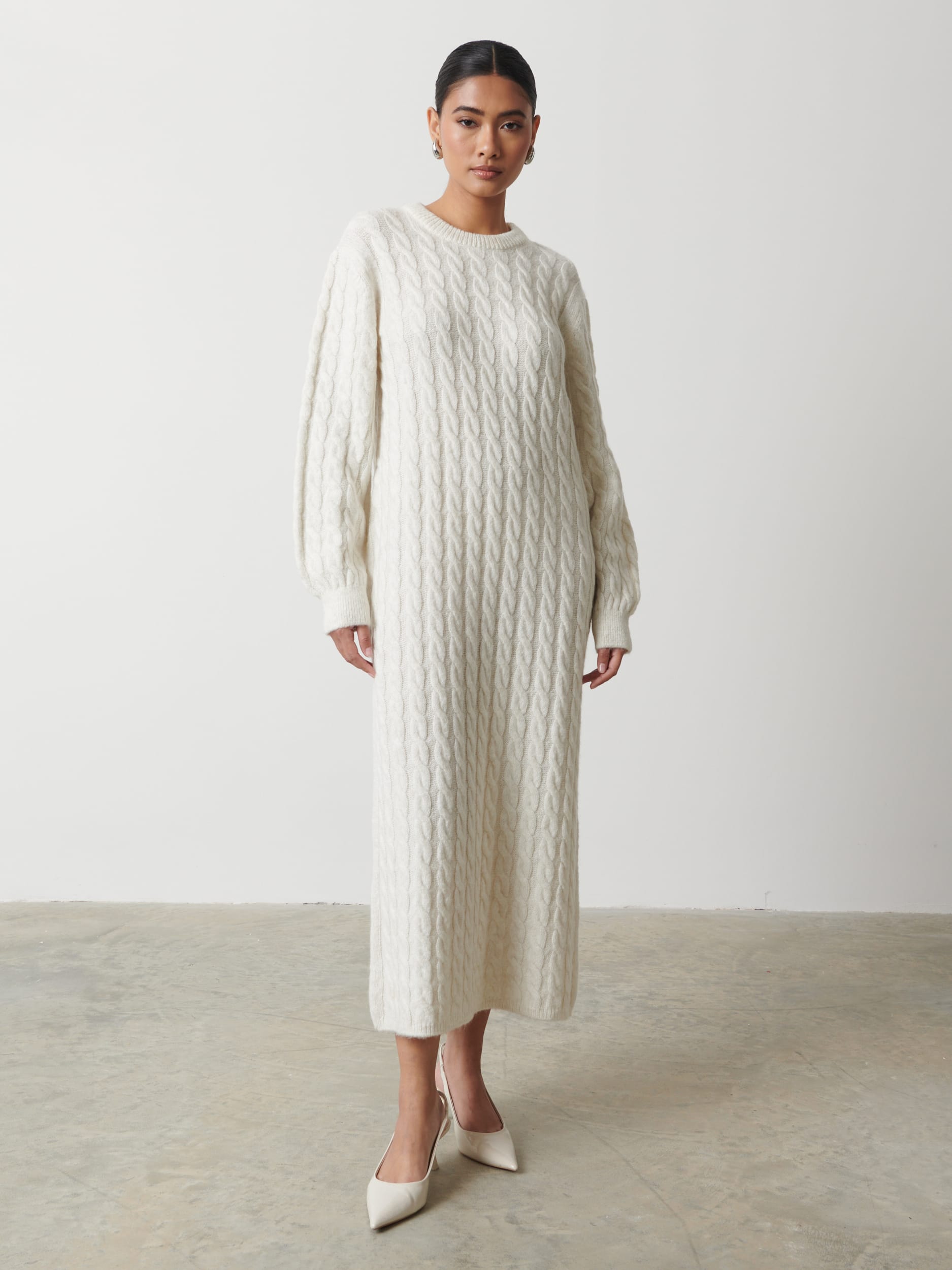 Elisha Cable Knit Midaxi Dress - Cream