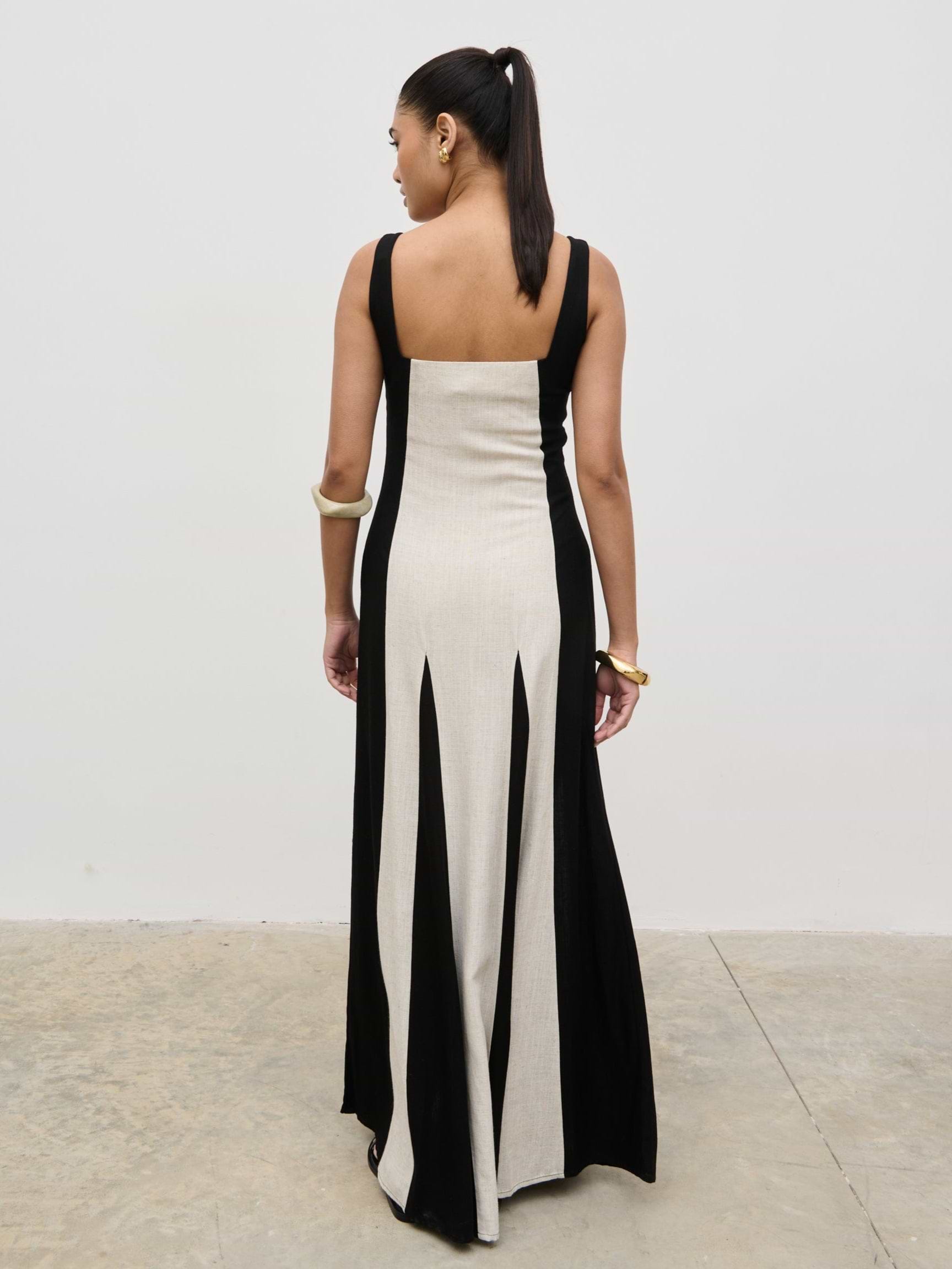 Ella Square Neck Contrast Maxi Dress - Natural and Black