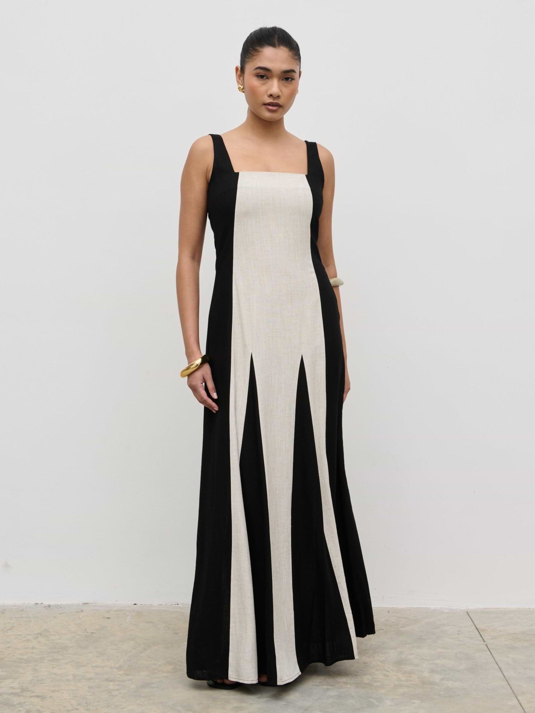 Ella Square Neck Contrast Maxi Dress - Natural and Black
