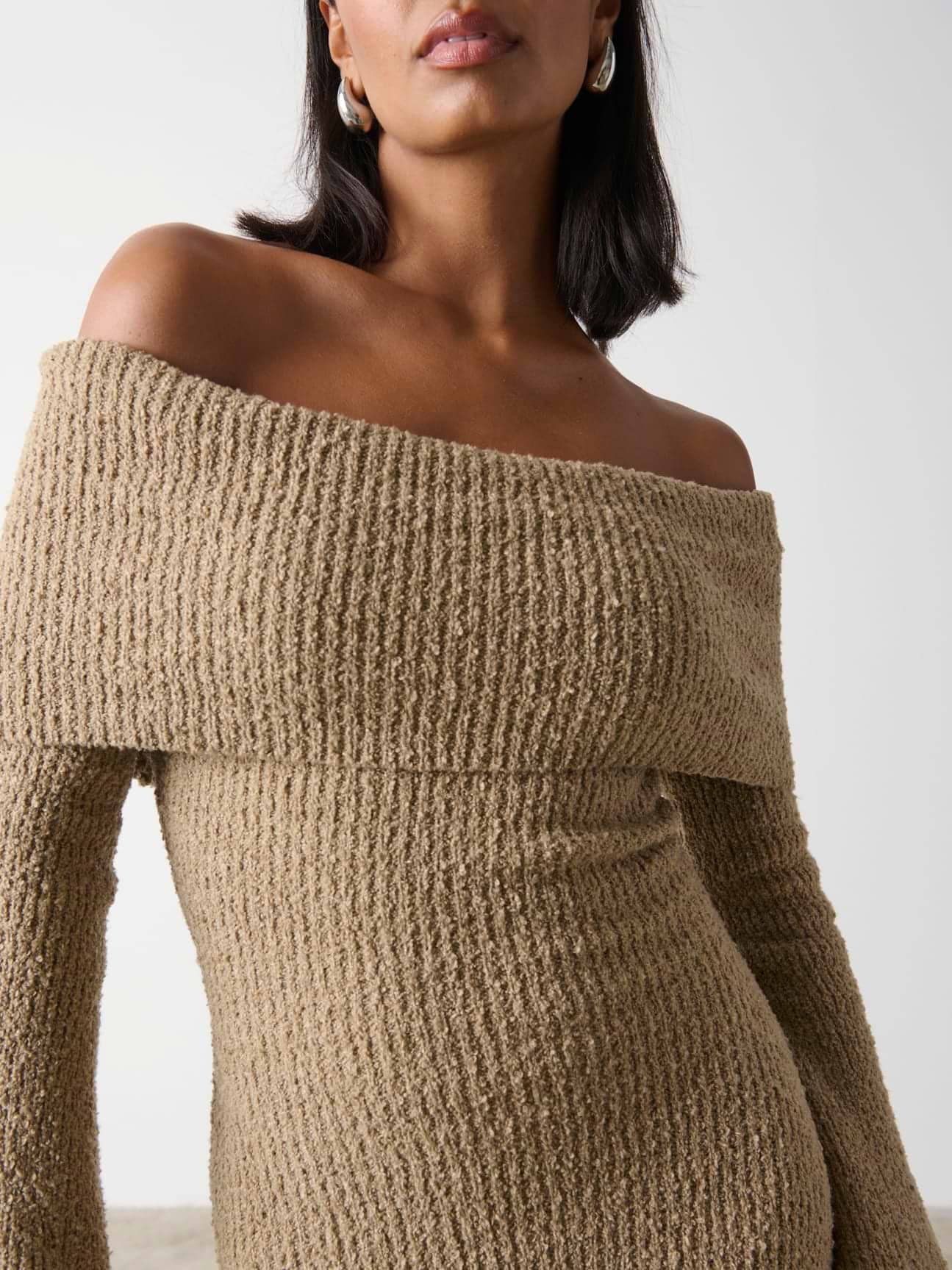 Elodie Midaxi Bardot Knit Dress - Mushroom