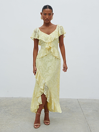 Eloise Ruffle Jacquard Midaxi Dress - Lemon