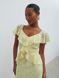 Eloise Ruffle Jacquard Midaxi Dress - Lemon
