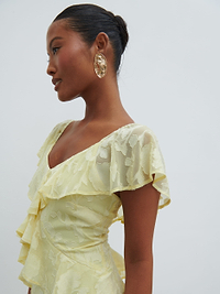 Eloise Ruffle Jacquard Midaxi Dress - Lemon