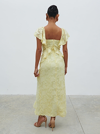 Eloise Ruffle Jacquard Midaxi Dress - Lemon
