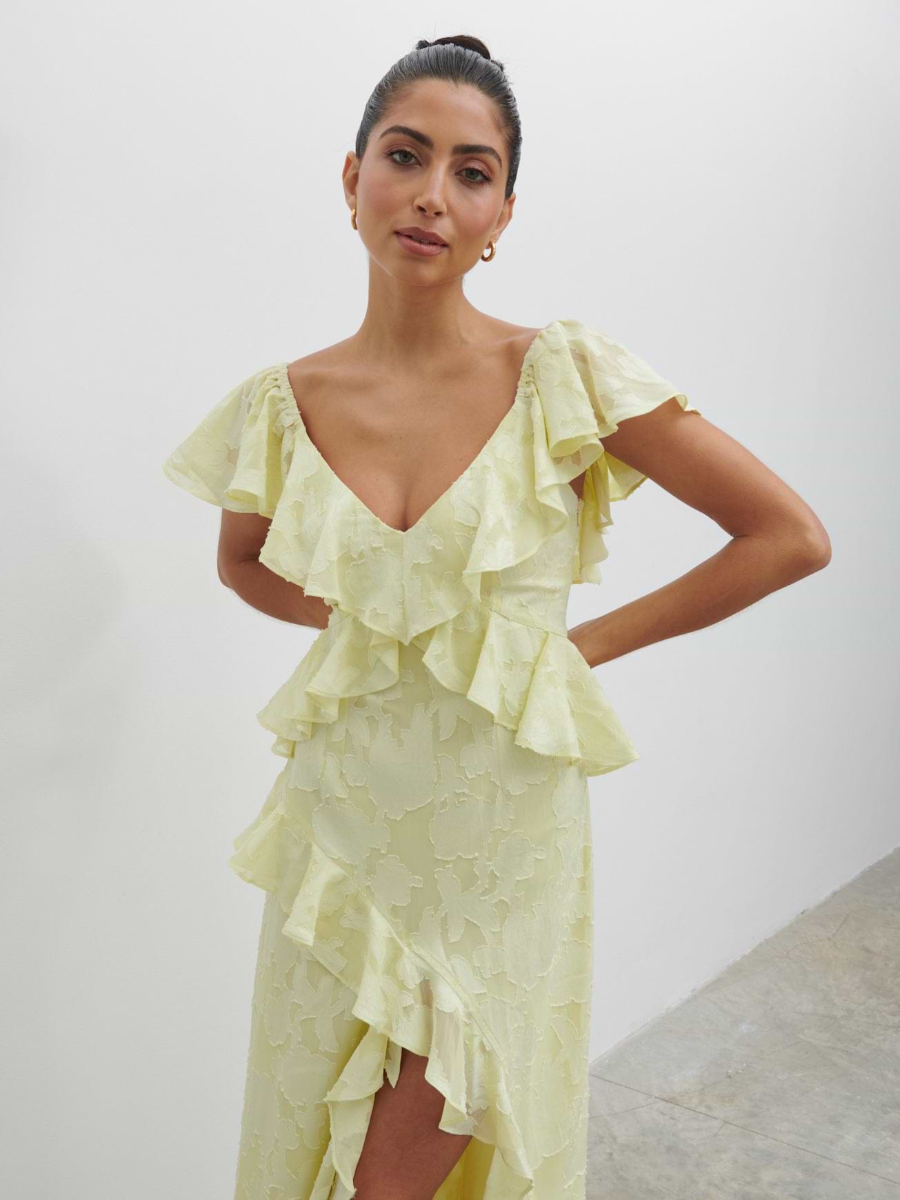 Eloise Ruffle Midaxi Dress - Lemon