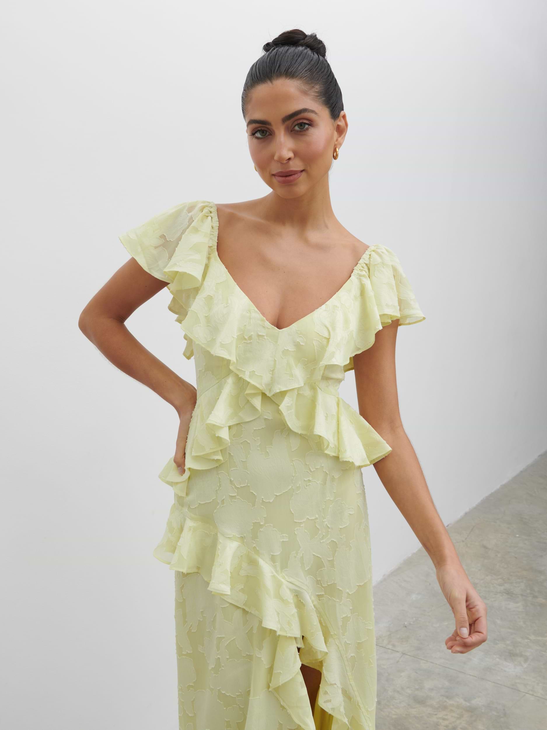 Eloise Ruffle Midaxi Dress - Lemon