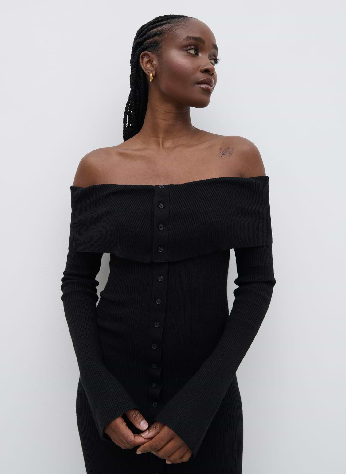 Elora Bardot Knit Maxi Dress - Black