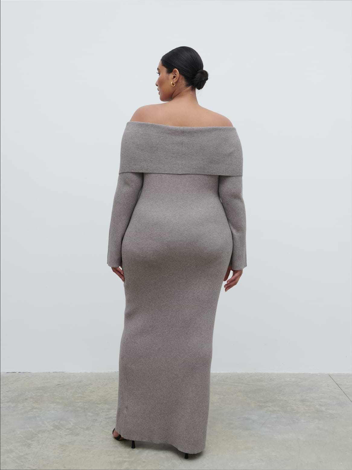 Elora Bardot Knit Maxi Dress Curve - Mink