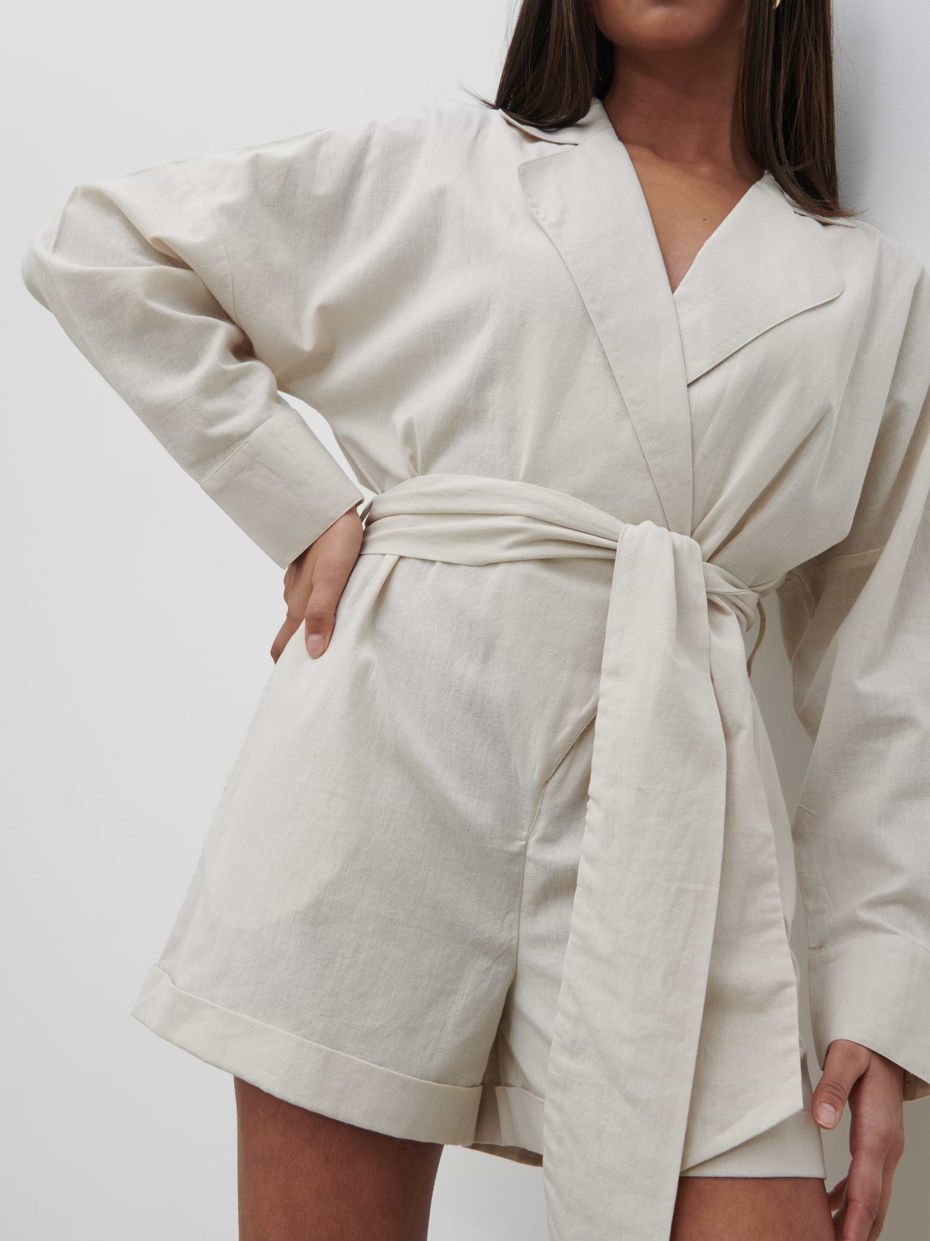 Emilie Belted Playsuit - Oatmeal