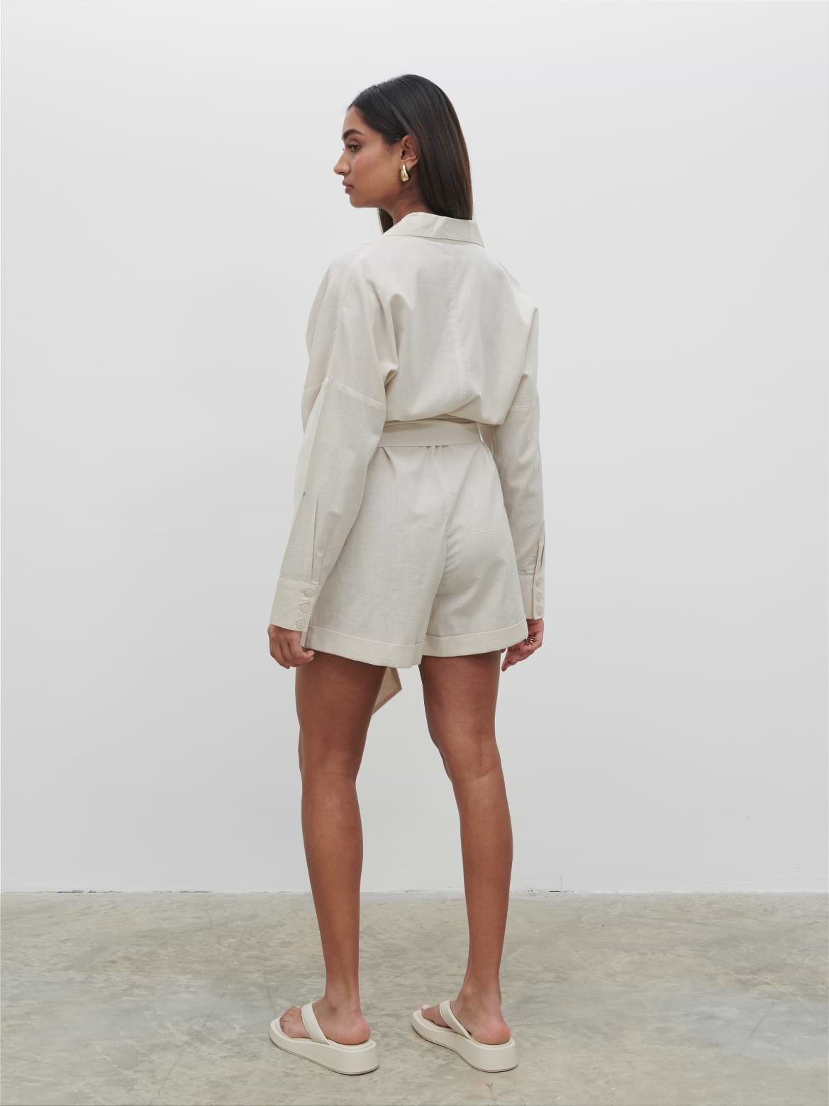 Emilie Belted Playsuit - Oatmeal