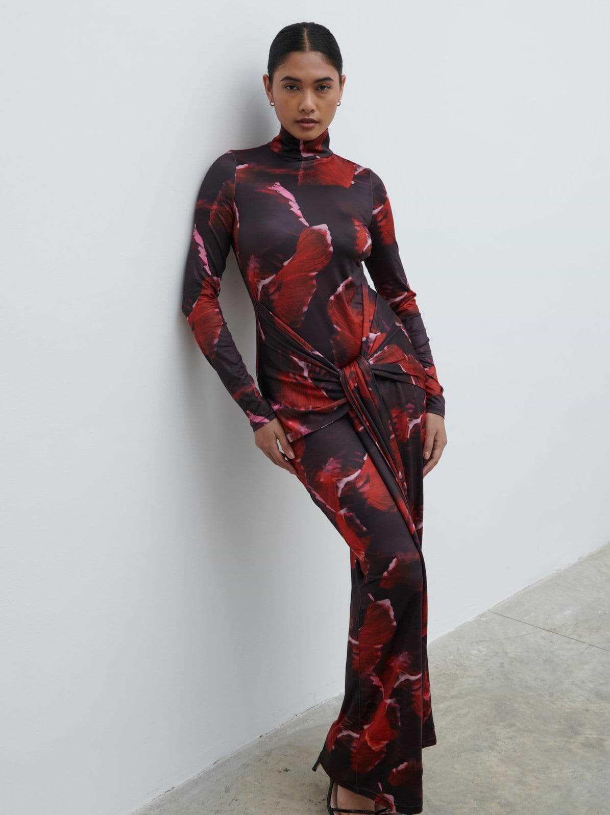 Emmeline High Neck Jersey Maxi Dress - Print