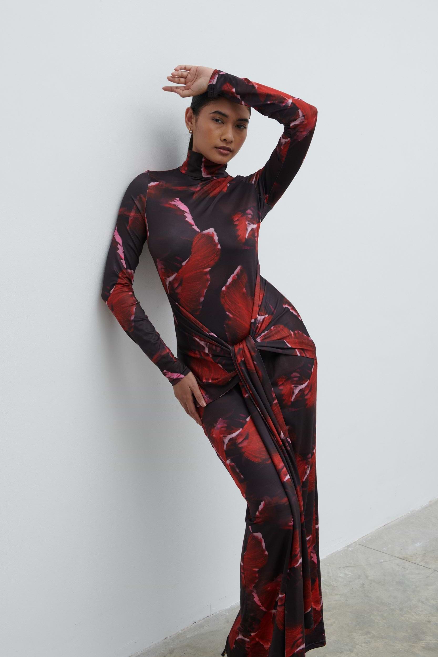 Emmeline High Neck Jersey Maxi Dress - Print