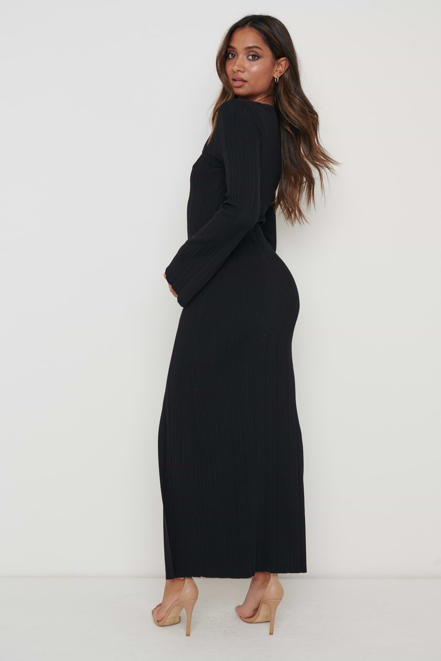 Emmie Cut Out Knit Midaxi Dress - Black