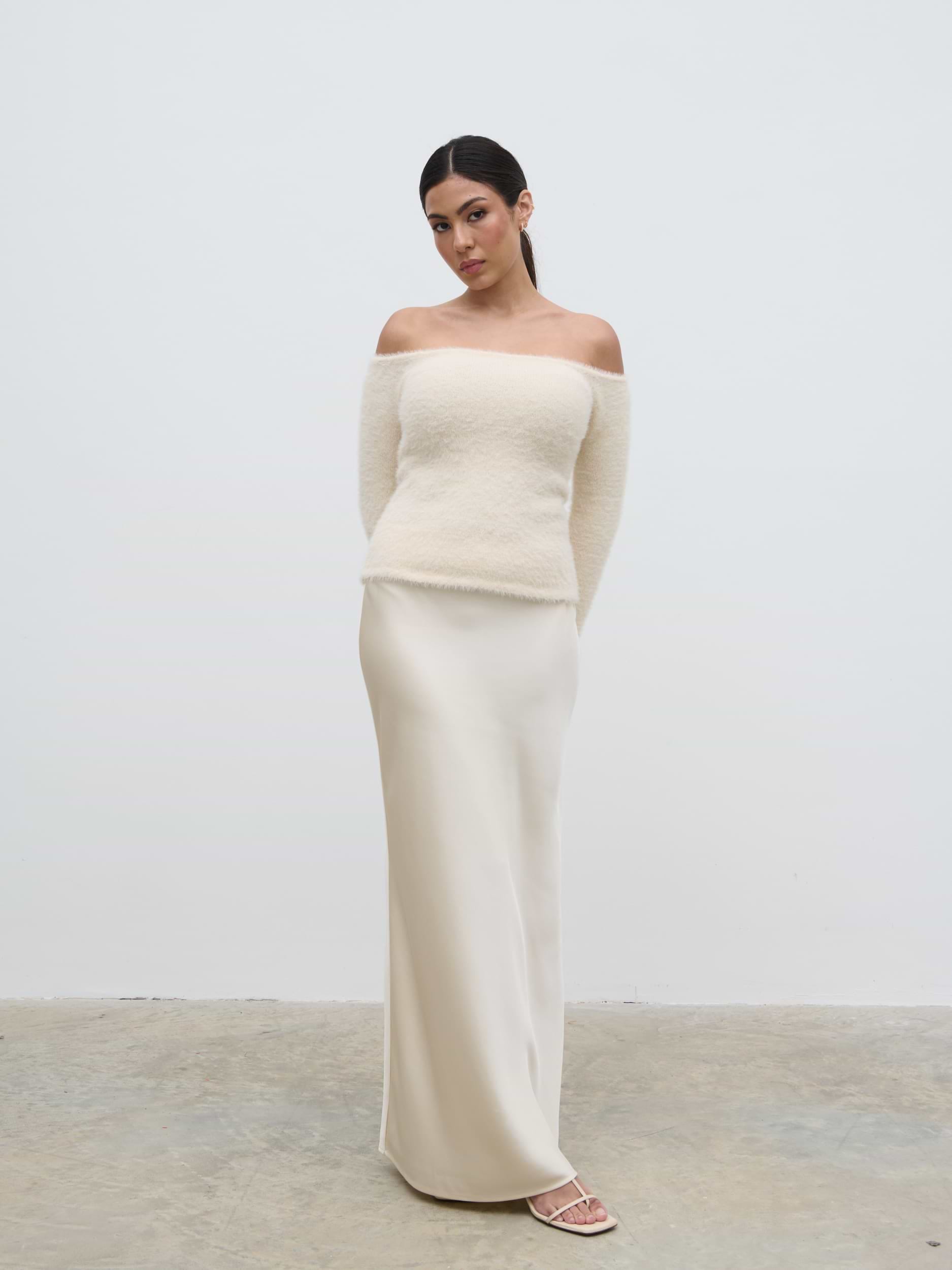 Erika Bardot Fluffy Knit Top - Cream