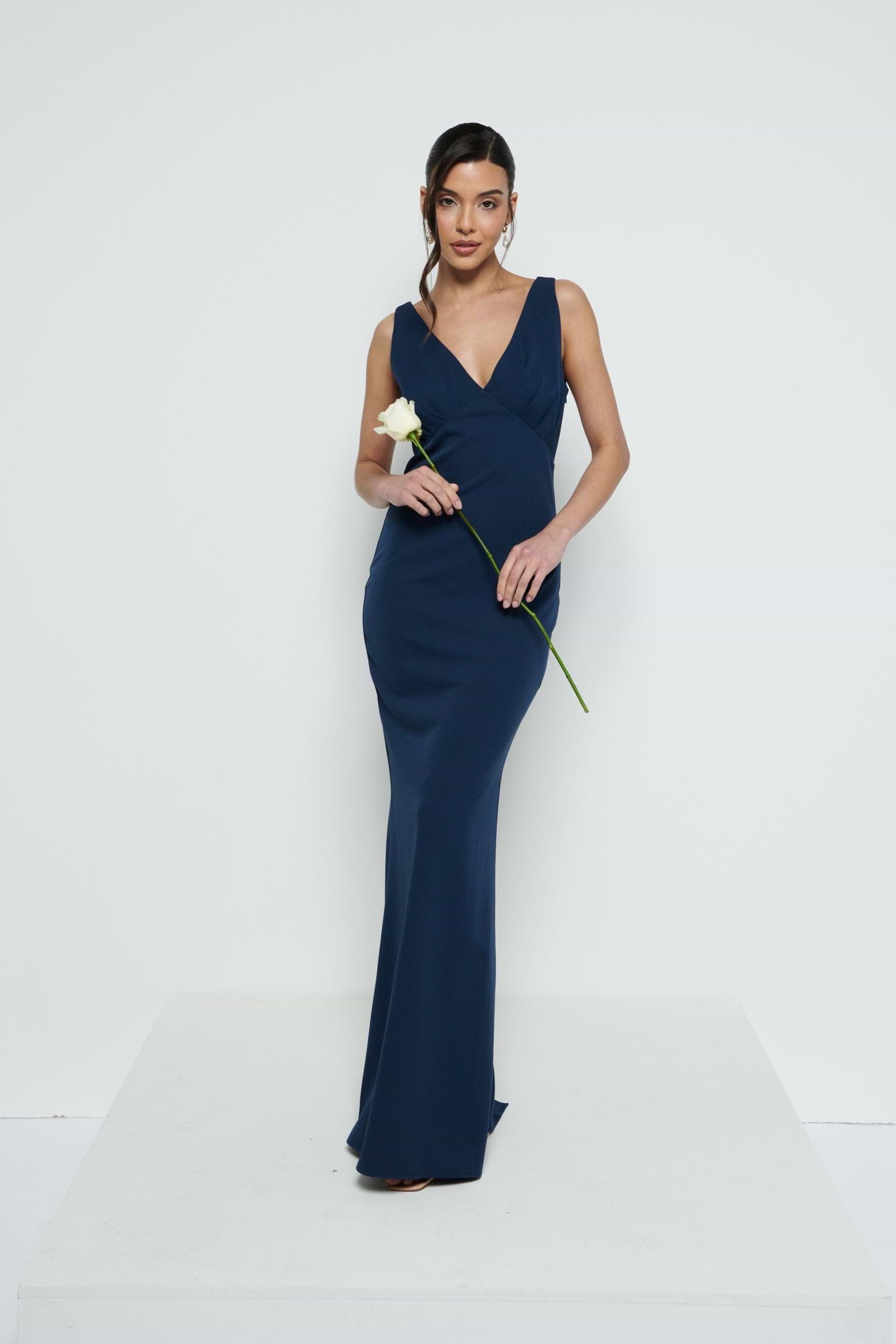 Esmee Crepe Maxi Bridesmaid Dress - Navy